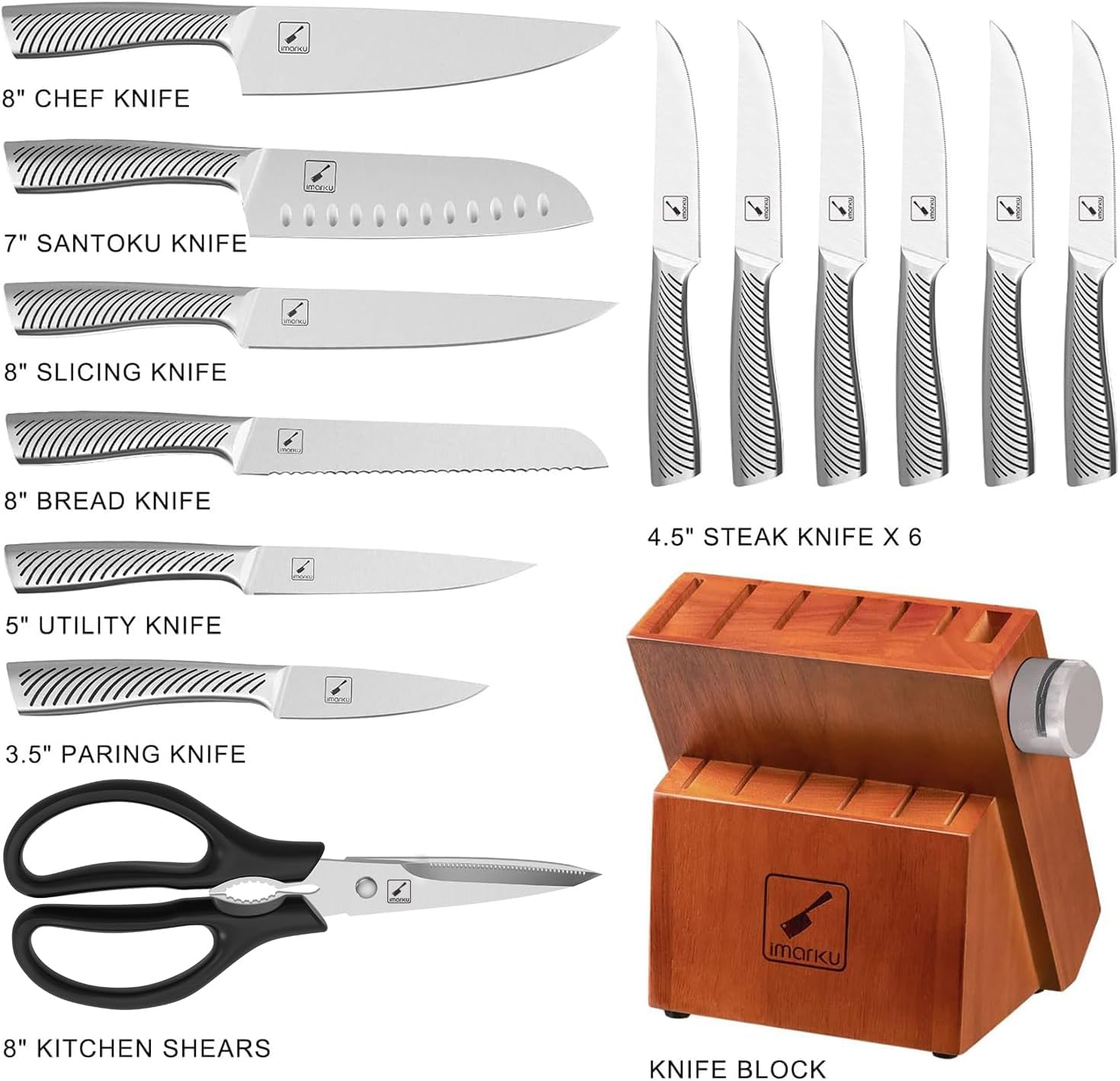 Premium 14-Piece Kitchen Knife Set with Block for Home Kitchen