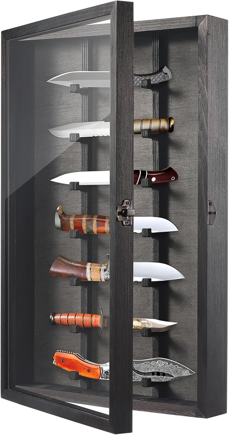 Triceratops - Lockable Knife Display Case for Storage Presentation Black