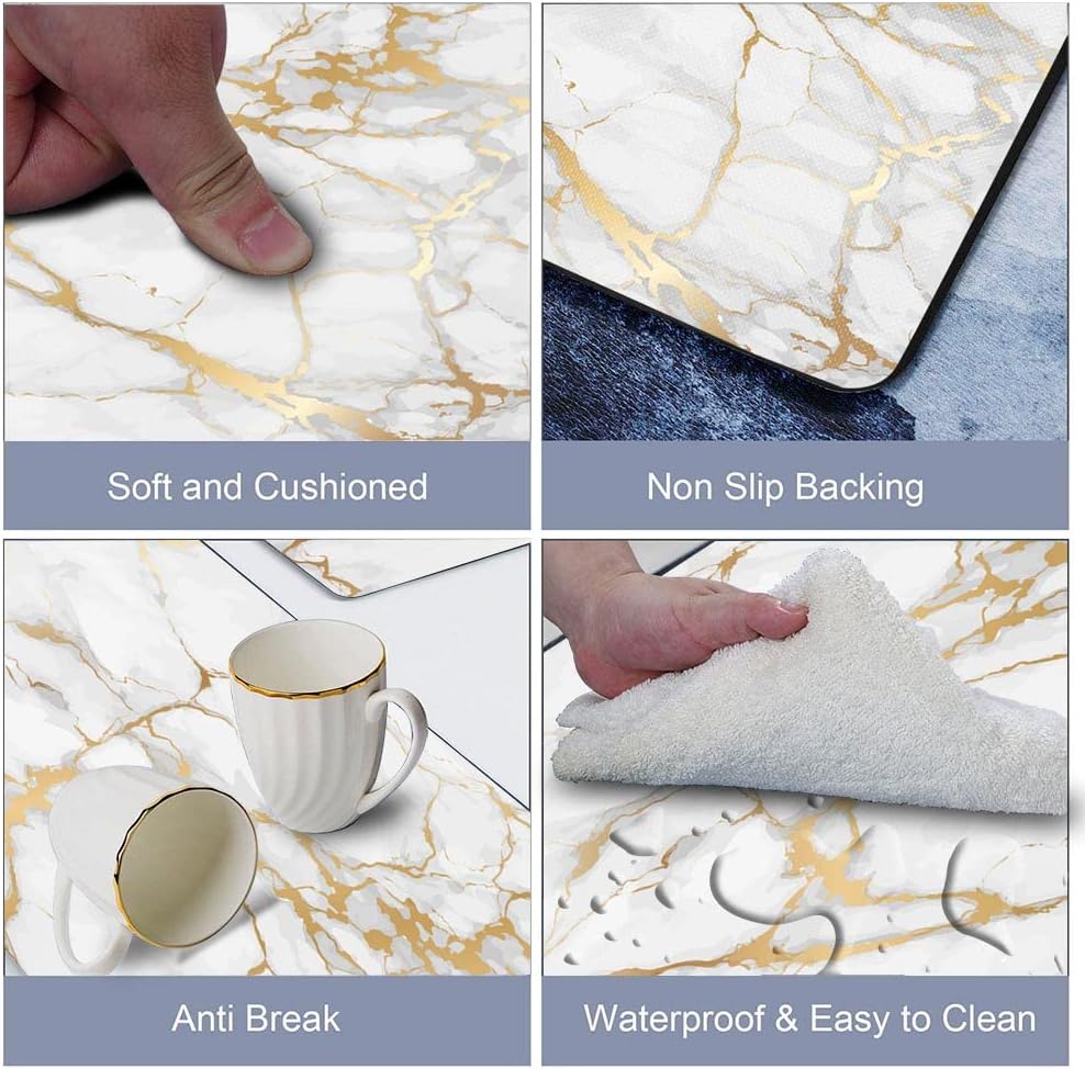 Mrcrypos Gold White Anti-Fatigue Kitchen Rugs 2-Pack