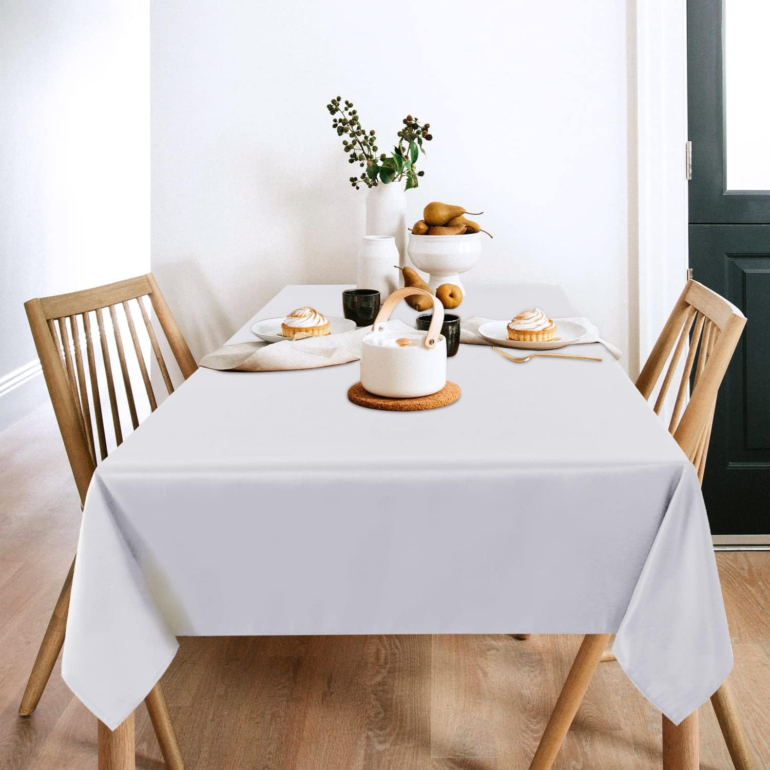 Sancua 2-Piece White Tablecloth 5ft x 8ft Stain Wrinkle Resistant
