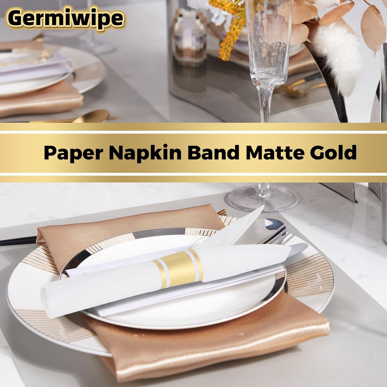 Germiwipe Matte Gold Silverware Napkin Rings 200 PCS