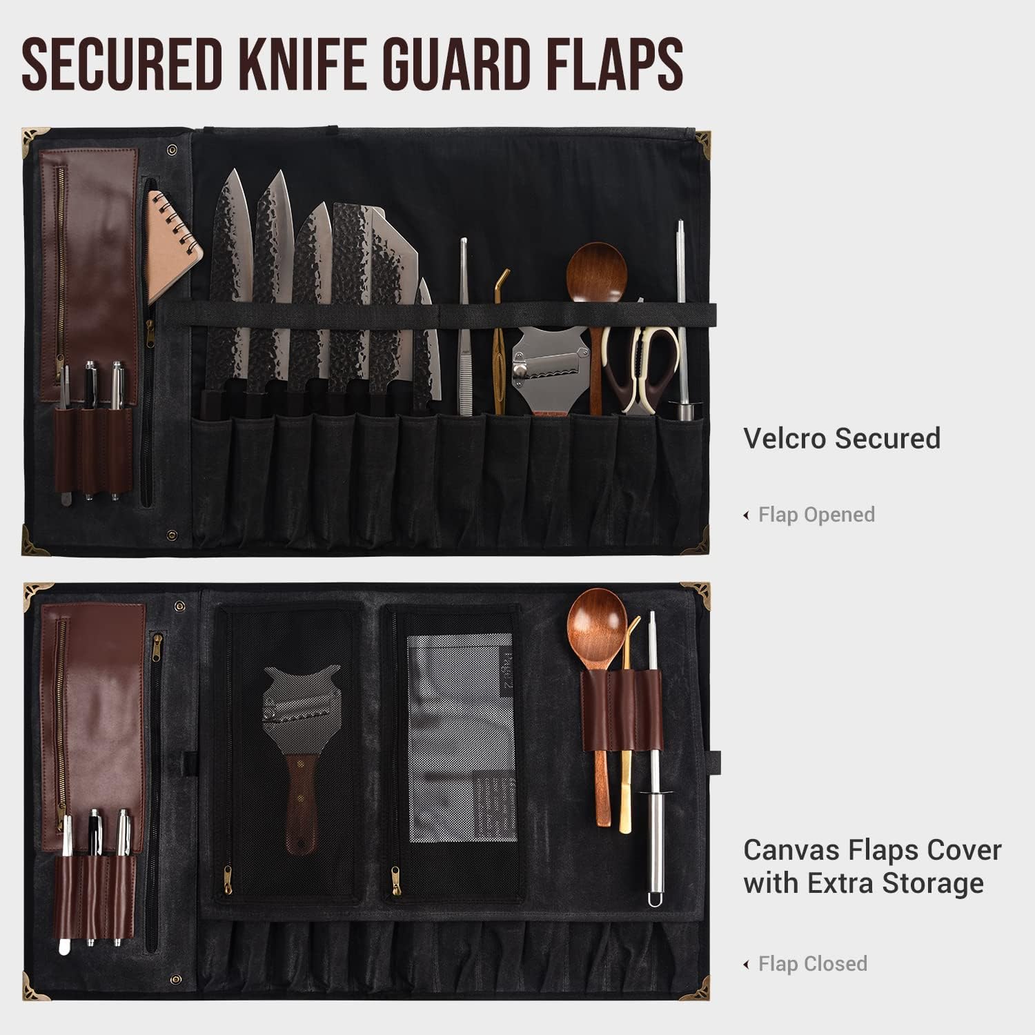 Elegant Chef Knife Roll Bag - 12 Slots Sizes Quality Warranty