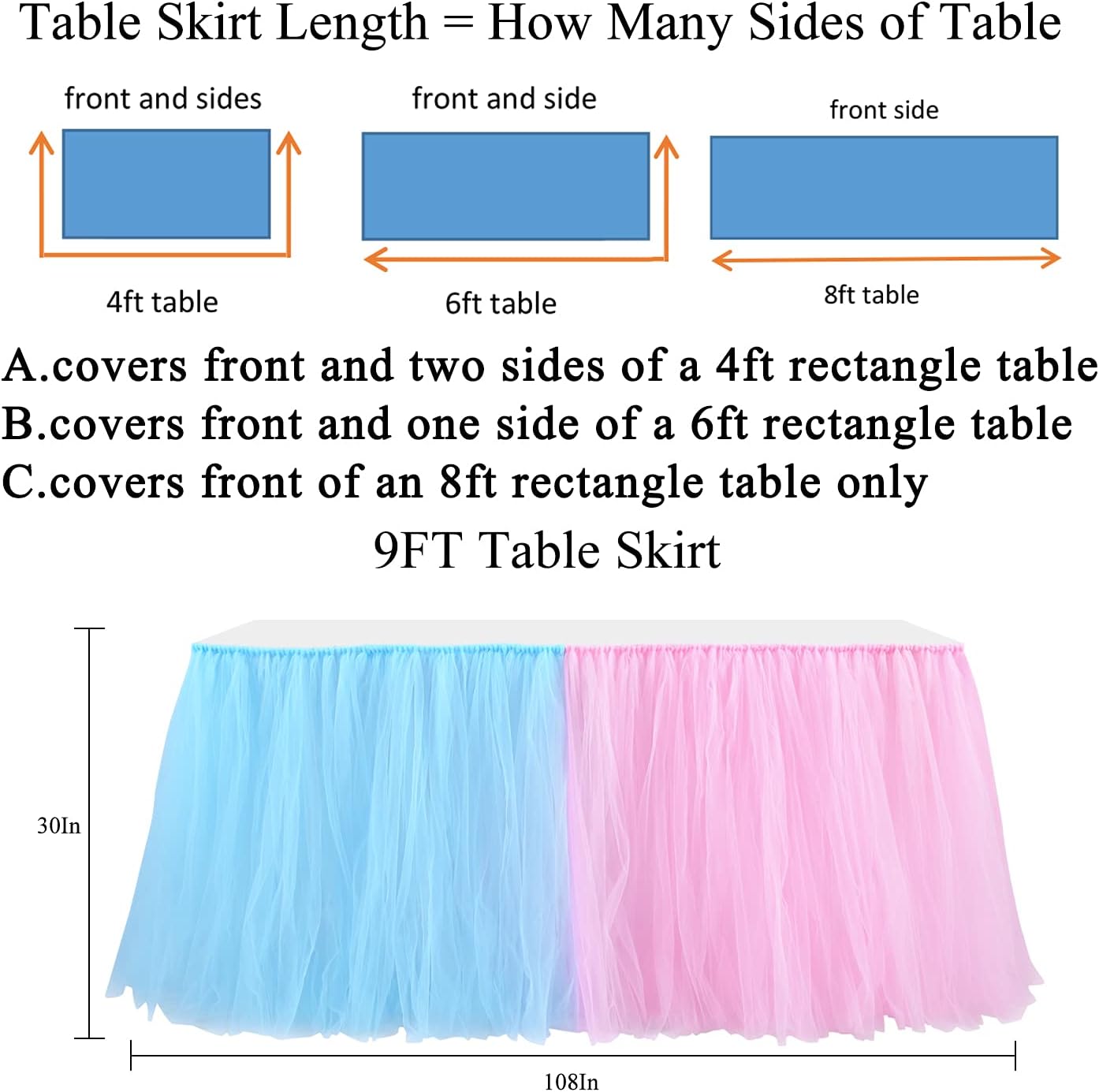 Easy-Wear Tulle Table Skirt for Boys Girls Birthdays and Weddings