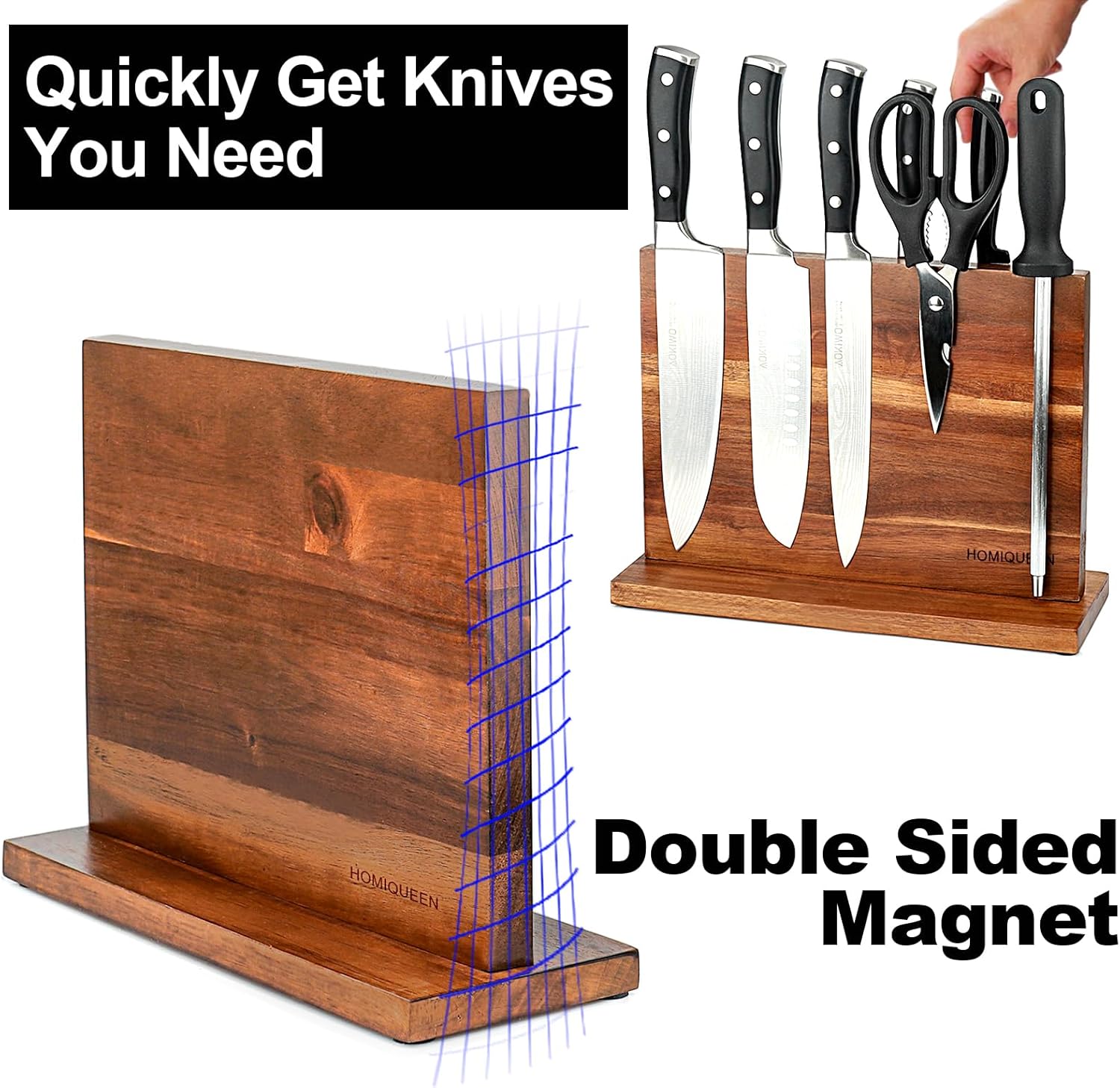HOMIQUEEN Magnetic Knife Block Double Sided