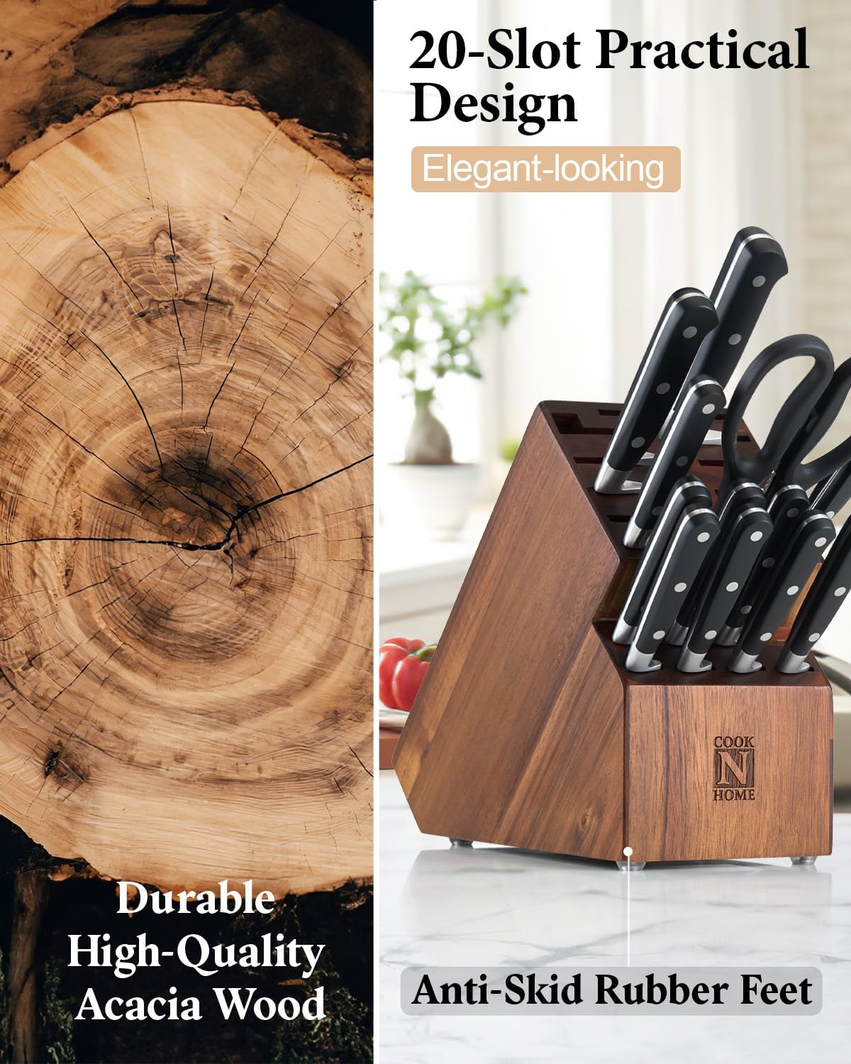 Acacia Wood Knife Block by Cook N Home