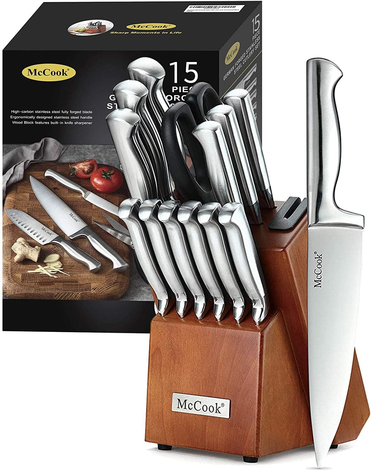 McCook premium German stainless steel knife set with built-in sharpener