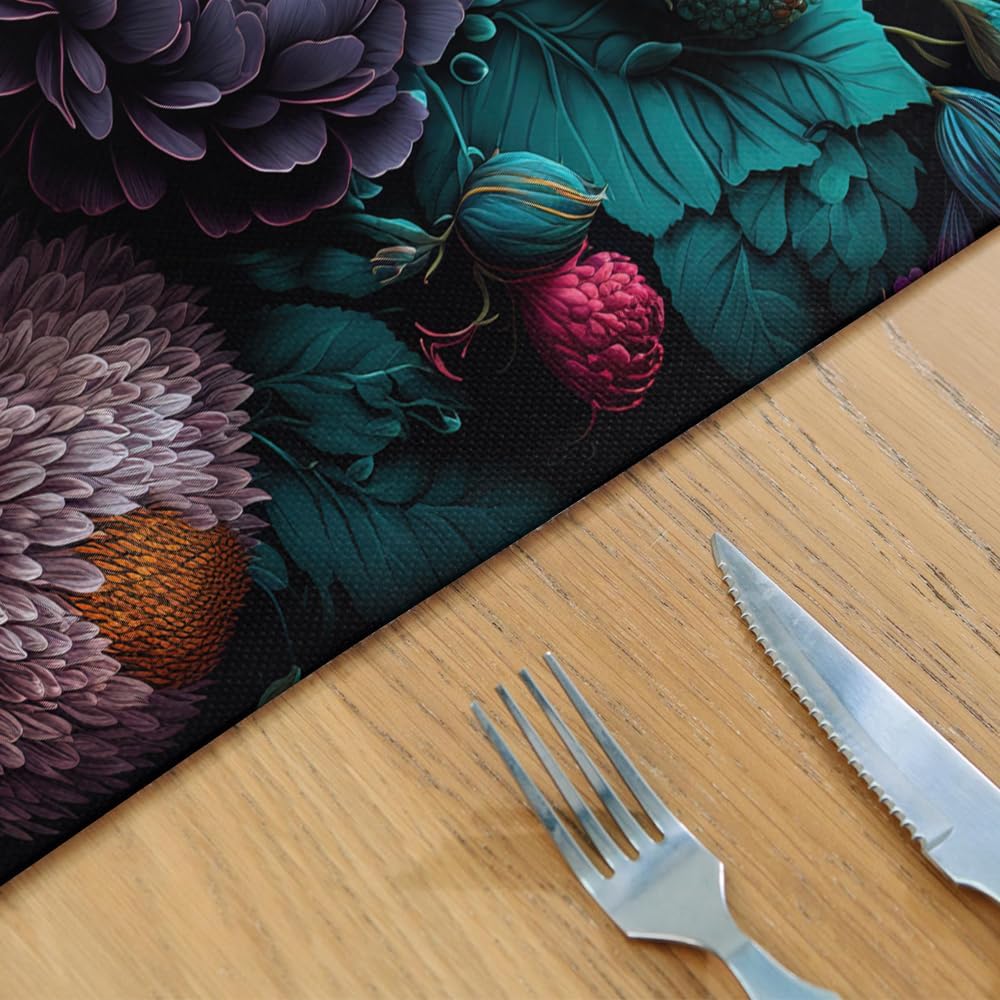 Redamancy 12x18 Dark Red Pink Peony Floral Place Mat Set of 4