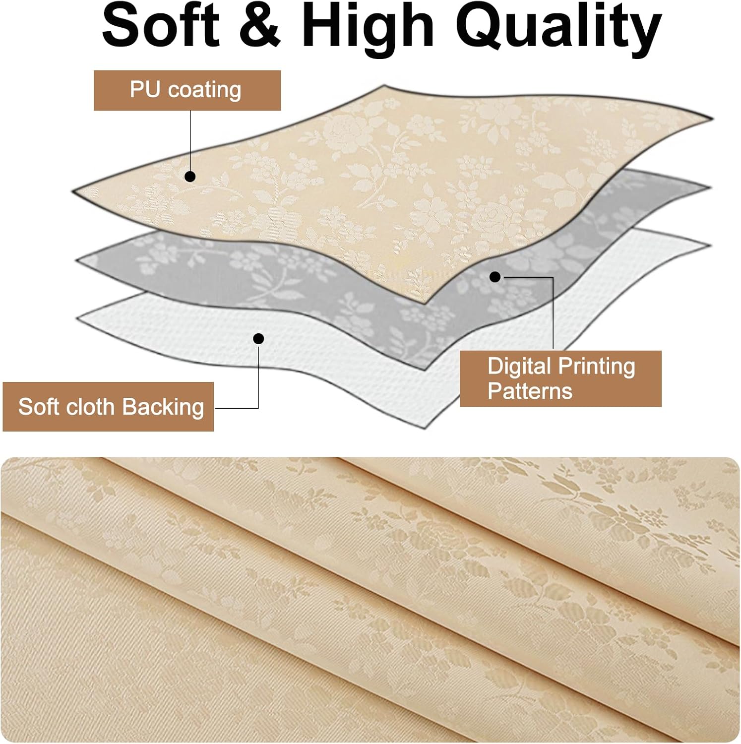 Elegant Beige Rectangle Tablecloth Waterproof for Everyday Use