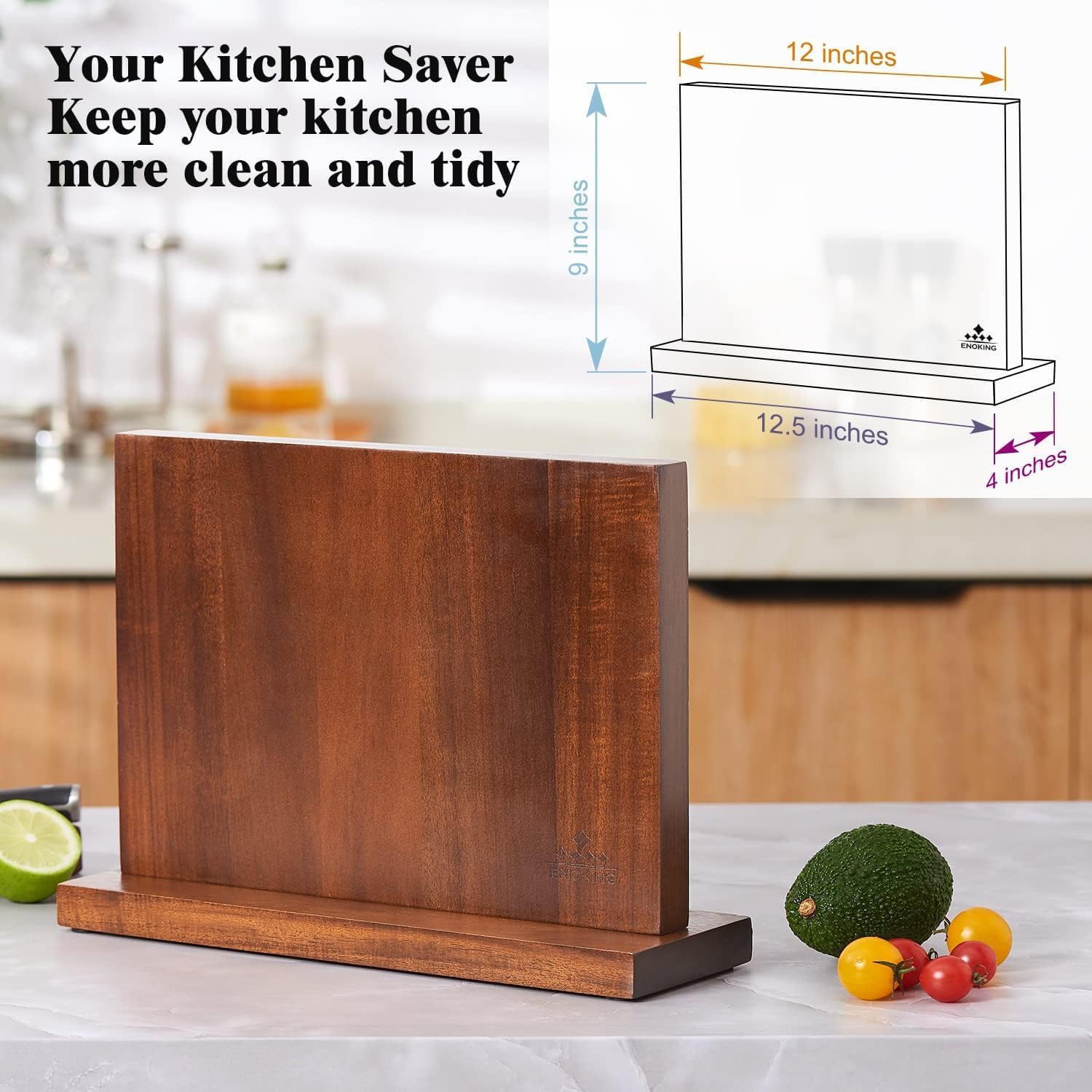 ENOKING Magnetic Knife Block with Acacia Wood