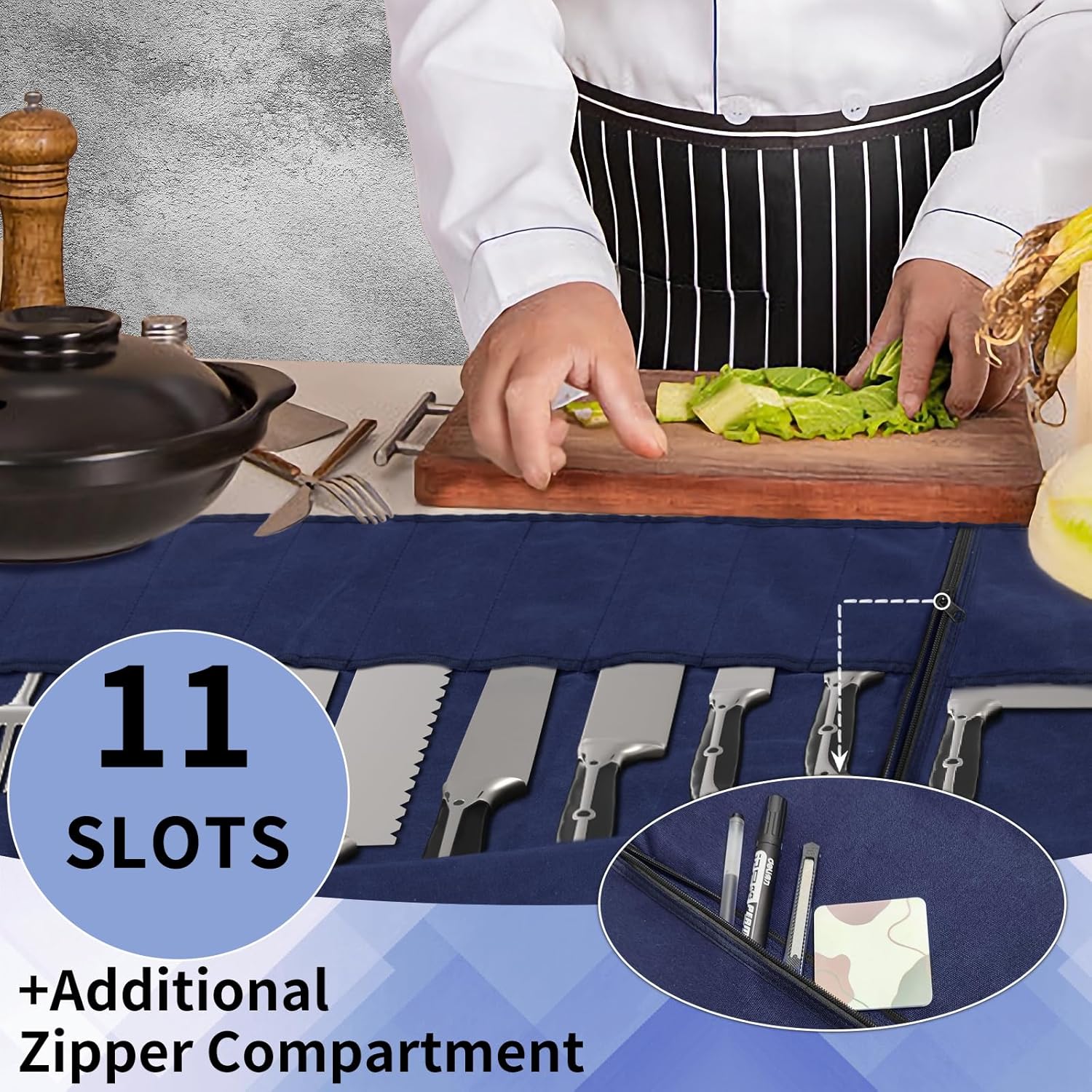 18-inch Waxed Canvas Chefs Knife Roll Bag
