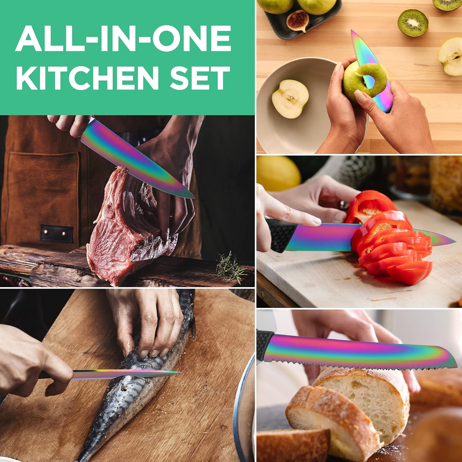HAUSHOF Professional Kitchen Knife Set 5 Pieces Rainbow Design