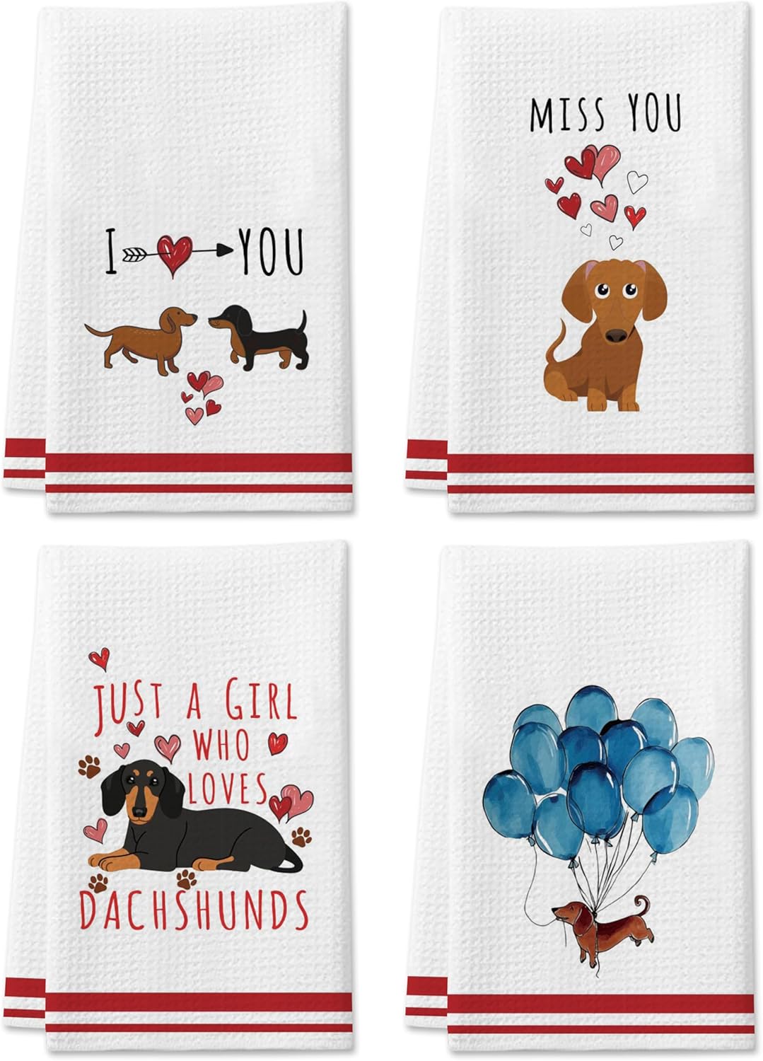 DETIHO Dachshund Kitchen Towels for Women - Set of 4 - Cute and Functional