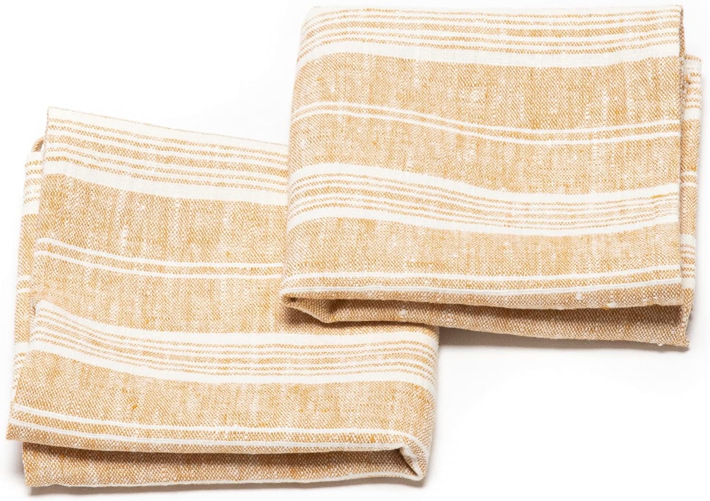 Set of 2 Gold Linen Tea Towels Multistripe