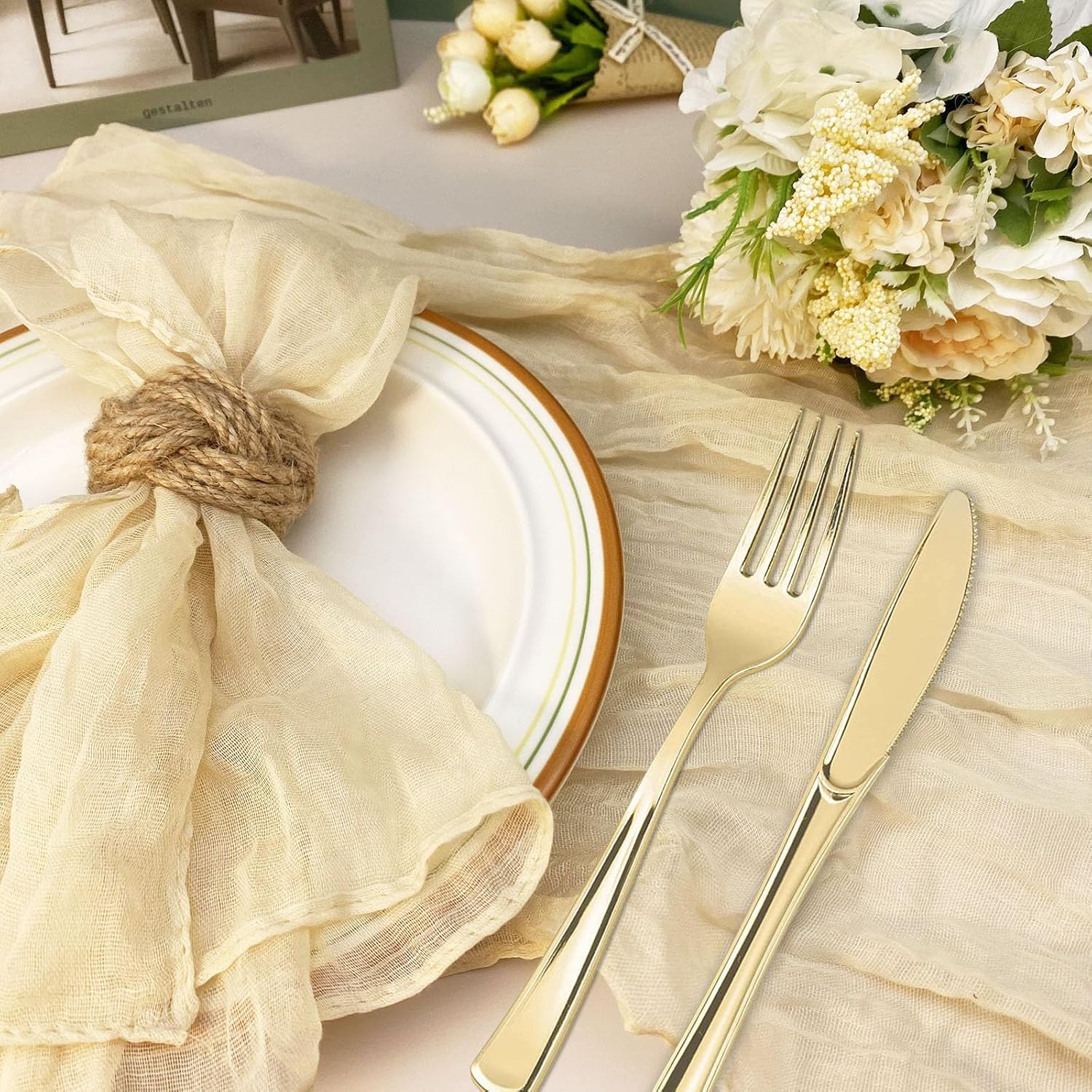 WINGFISH Farmhouse Napkin Rings Set of 12 Narrow Rectangular Napkins Bulk natura