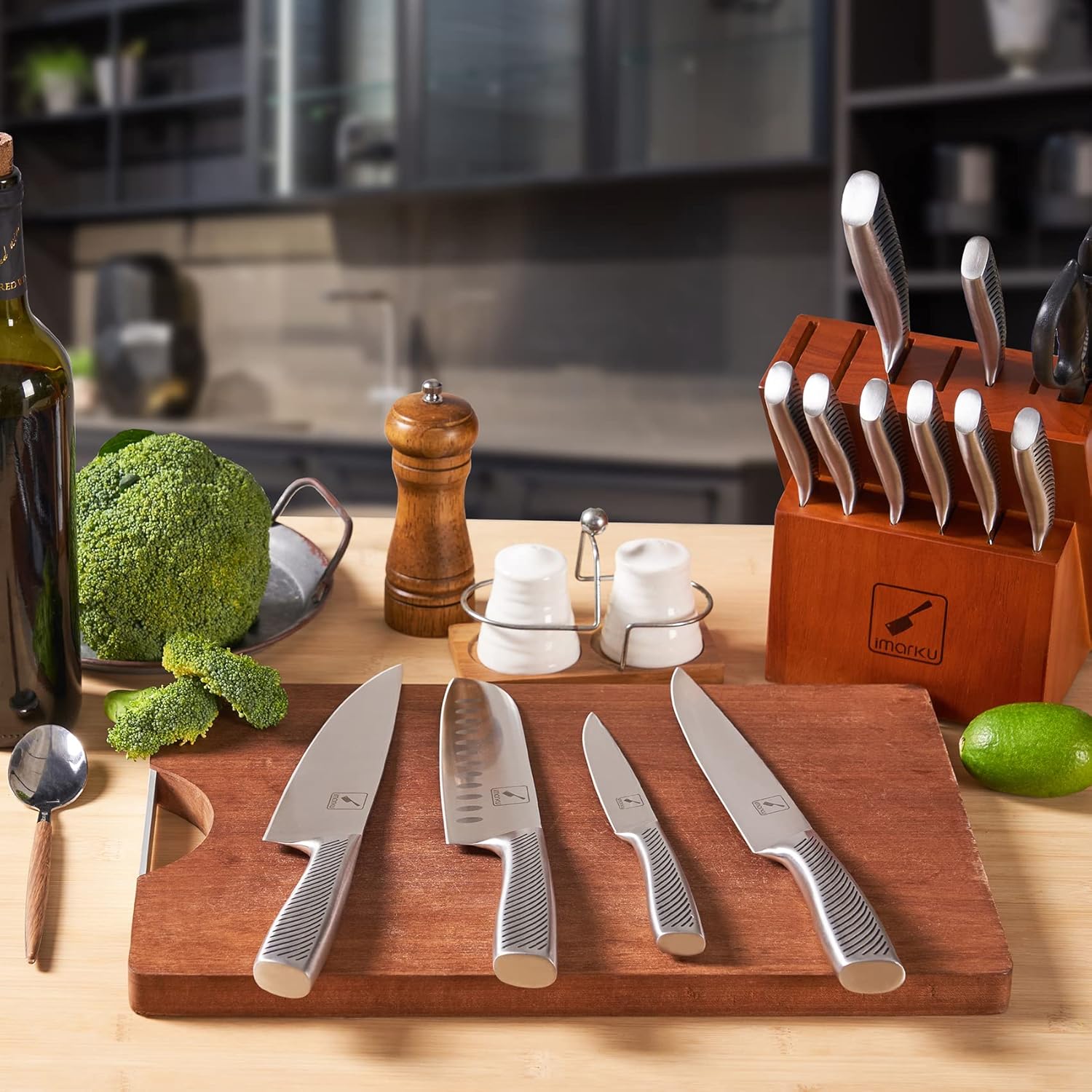 Premium 14-Piece Kitchen Knife Set with Block for Home Kitchen
