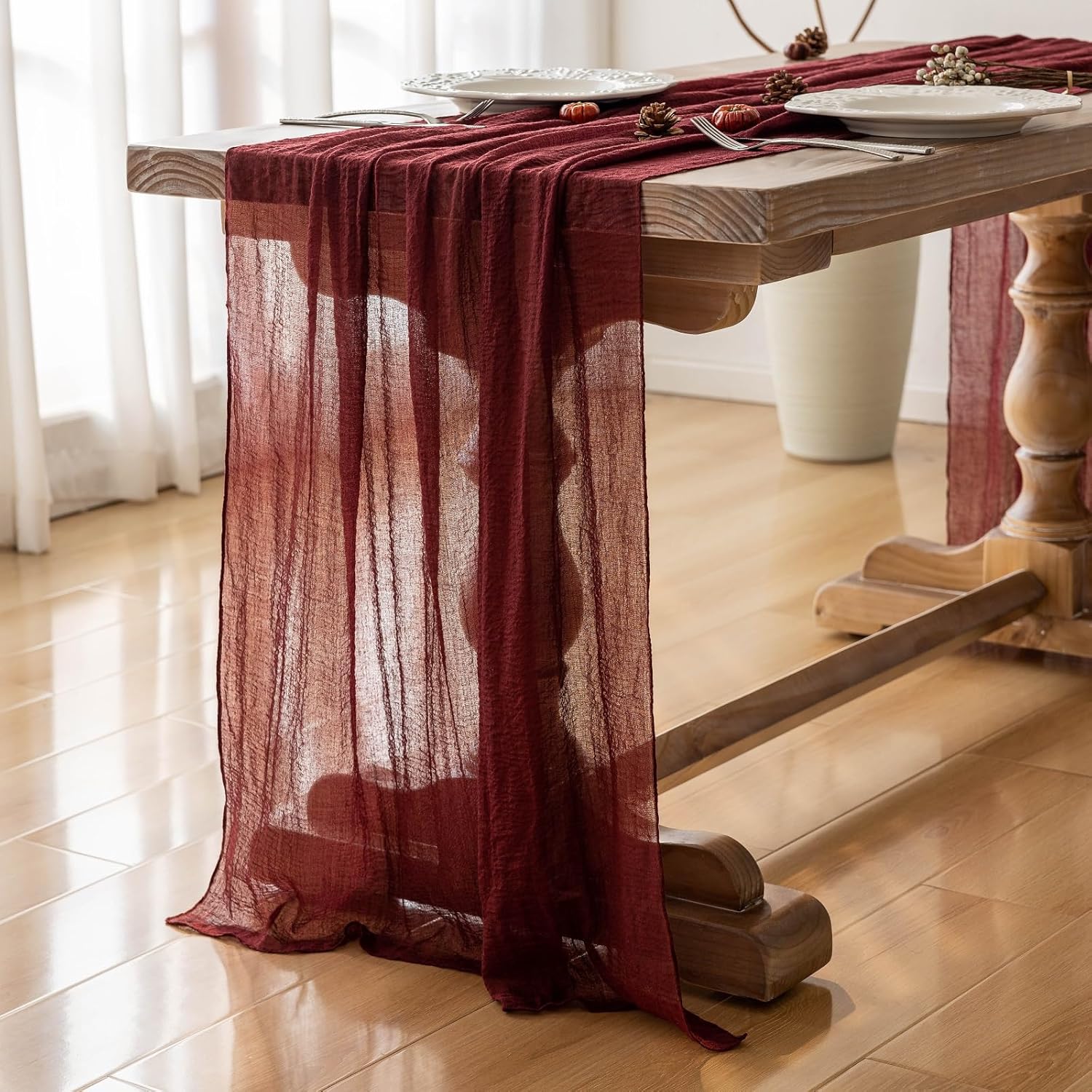 Stunning 120-inch Red Cheesecloth Runner - Keketoarrange for Parties Frequently