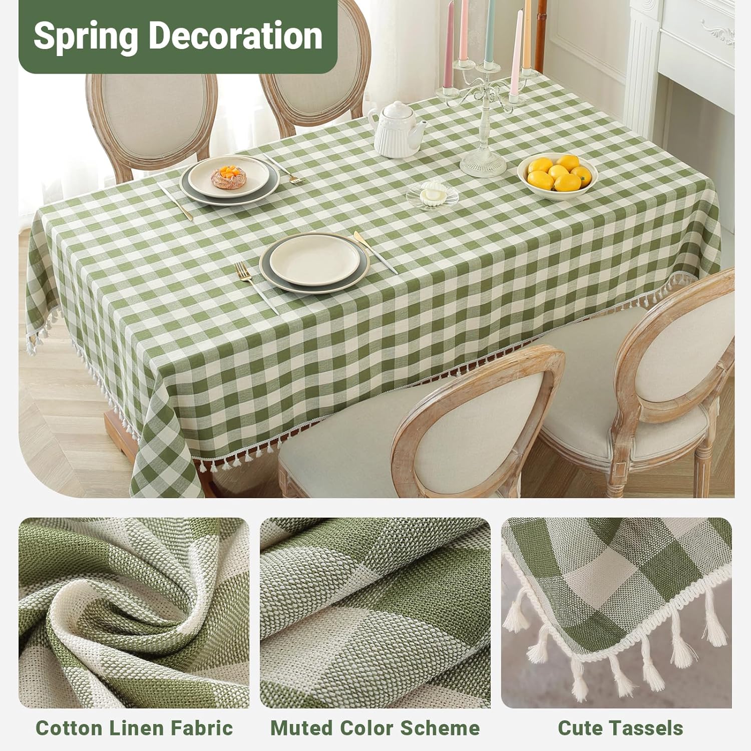 Stylish Checkered Tablecloth with Tassel Edges