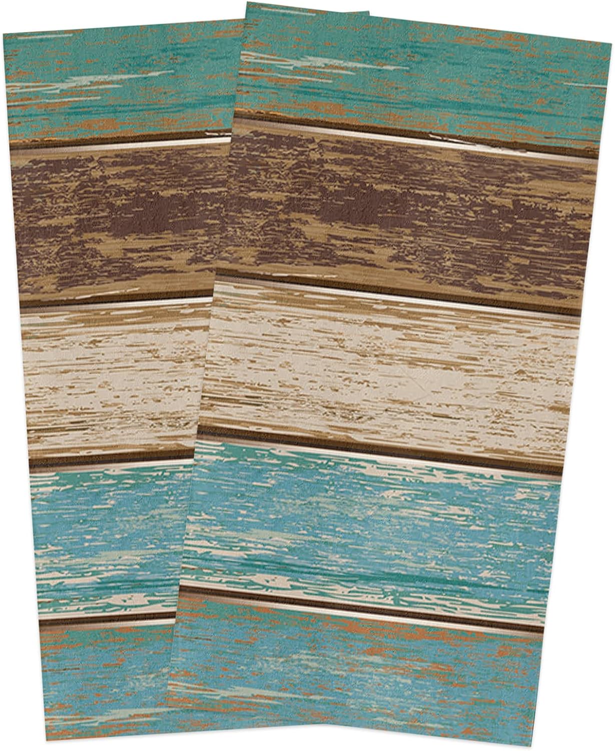 ZOEGARDEN Rustic Teal Green Brown Rusty Turquoise Retro Kitchen Towels 2-Piece 18x28