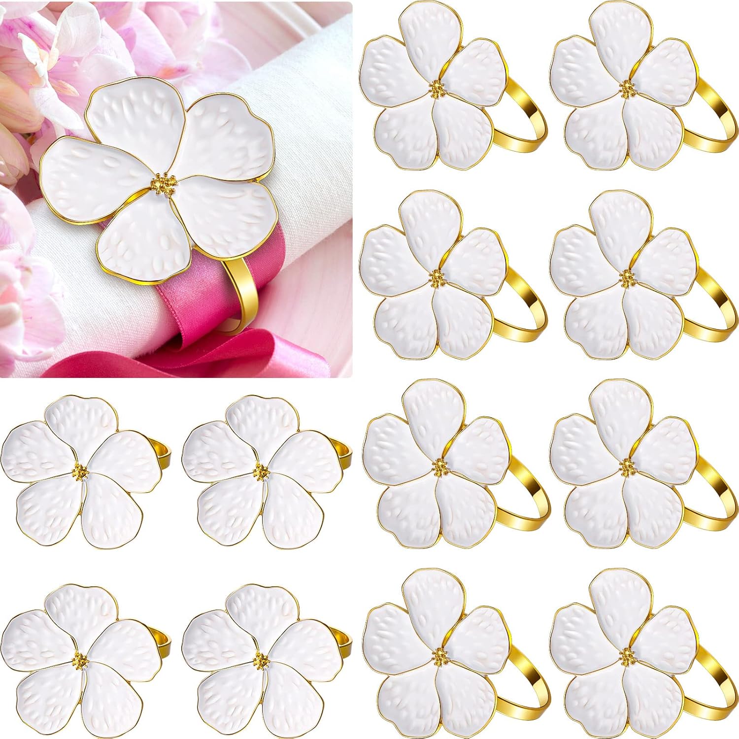 6-Piece Gold Flower Napkin Rings Set
