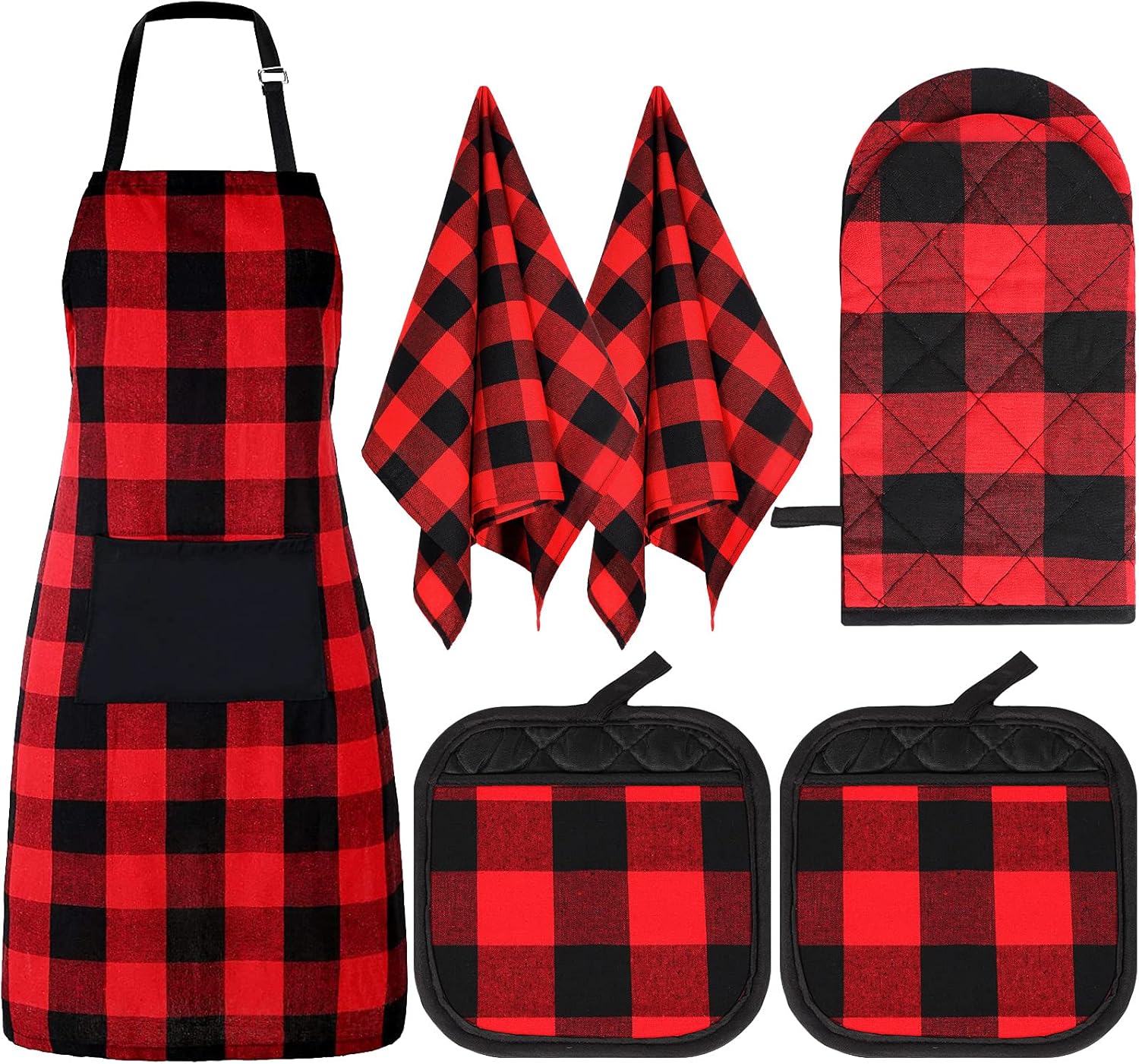 SA Xinior 6-Piece Buff Plaid Apron Set for Kitchen Use