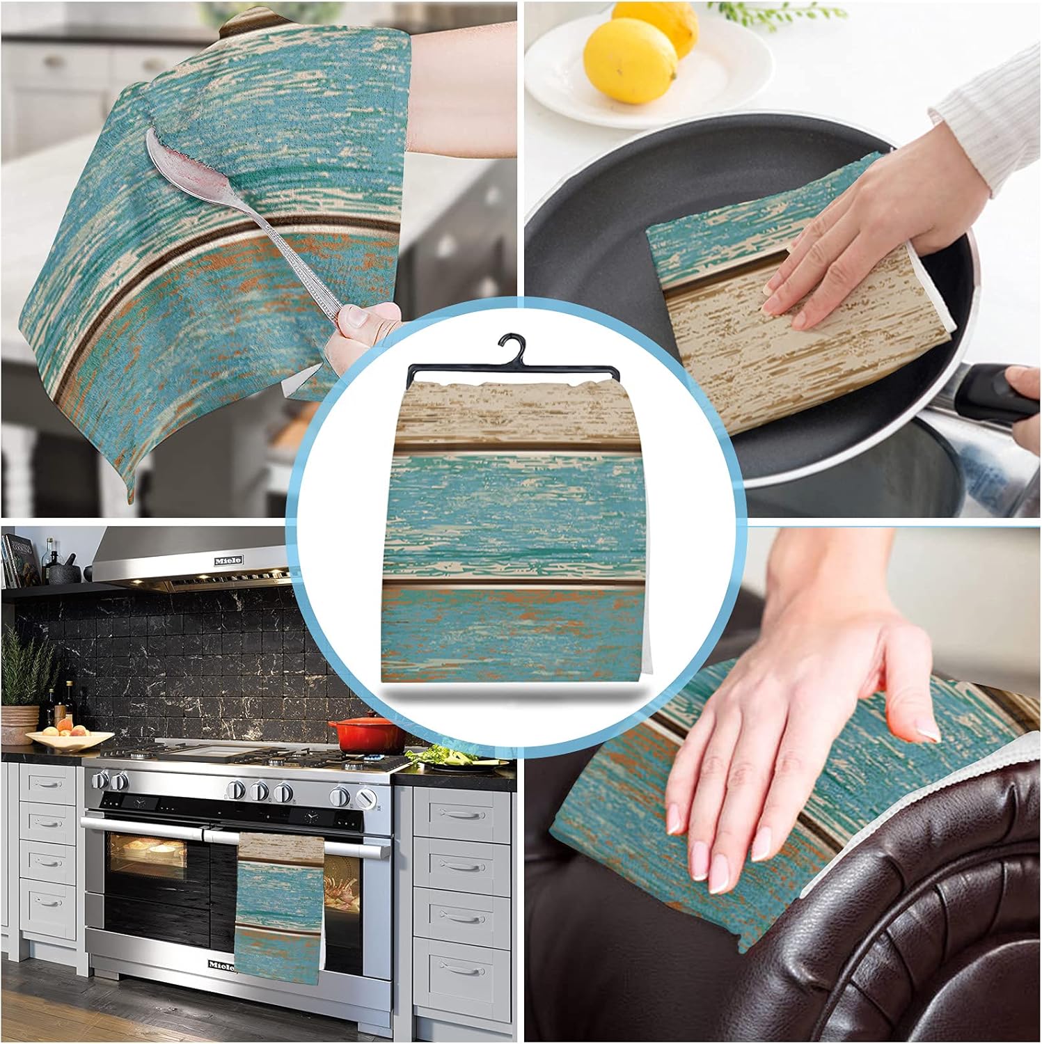 ZOEGARDEN Rustic Teal Green Brown Rusty Turquoise Retro Kitchen Towels 2-Piece 18x28