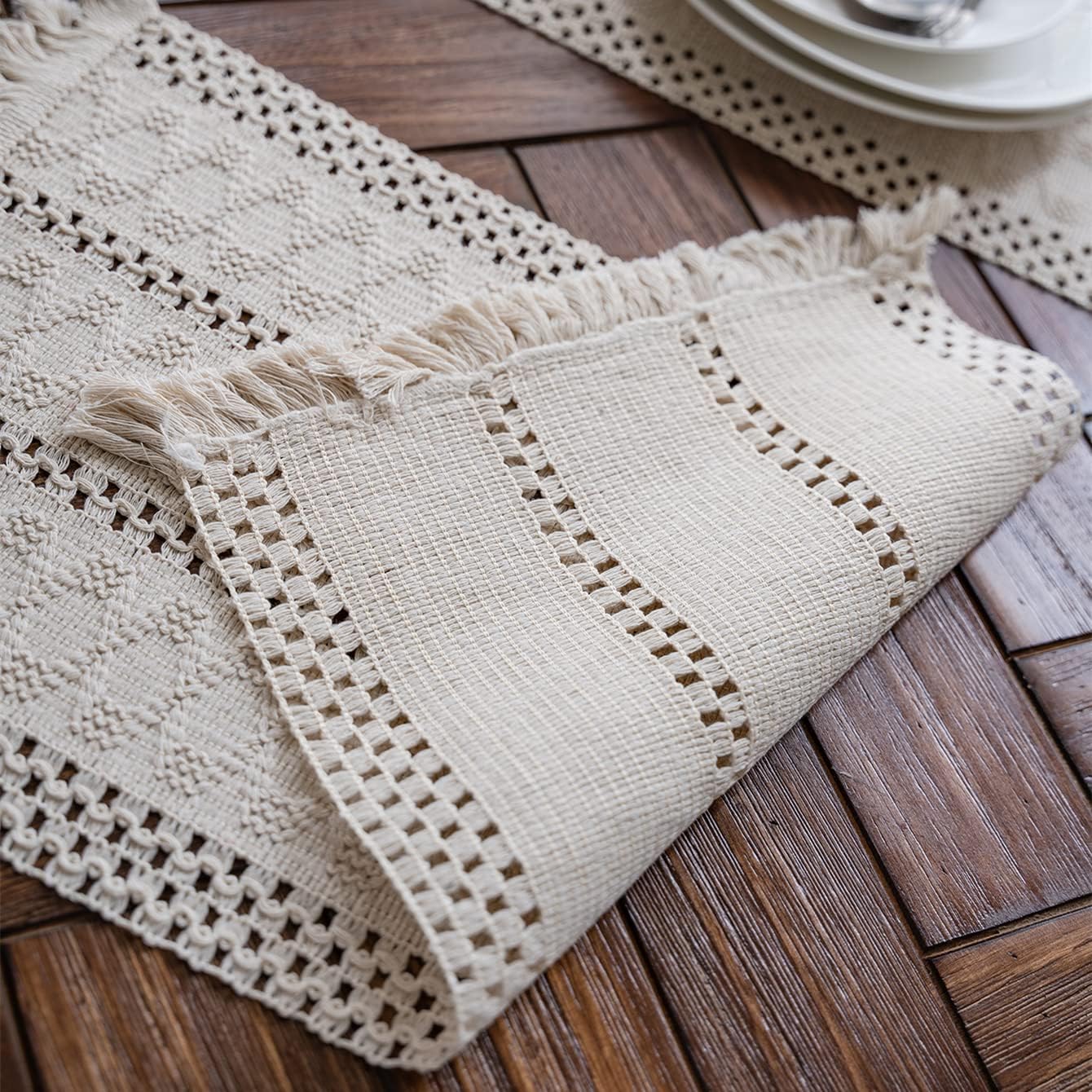 Beige Macrame Table Runner