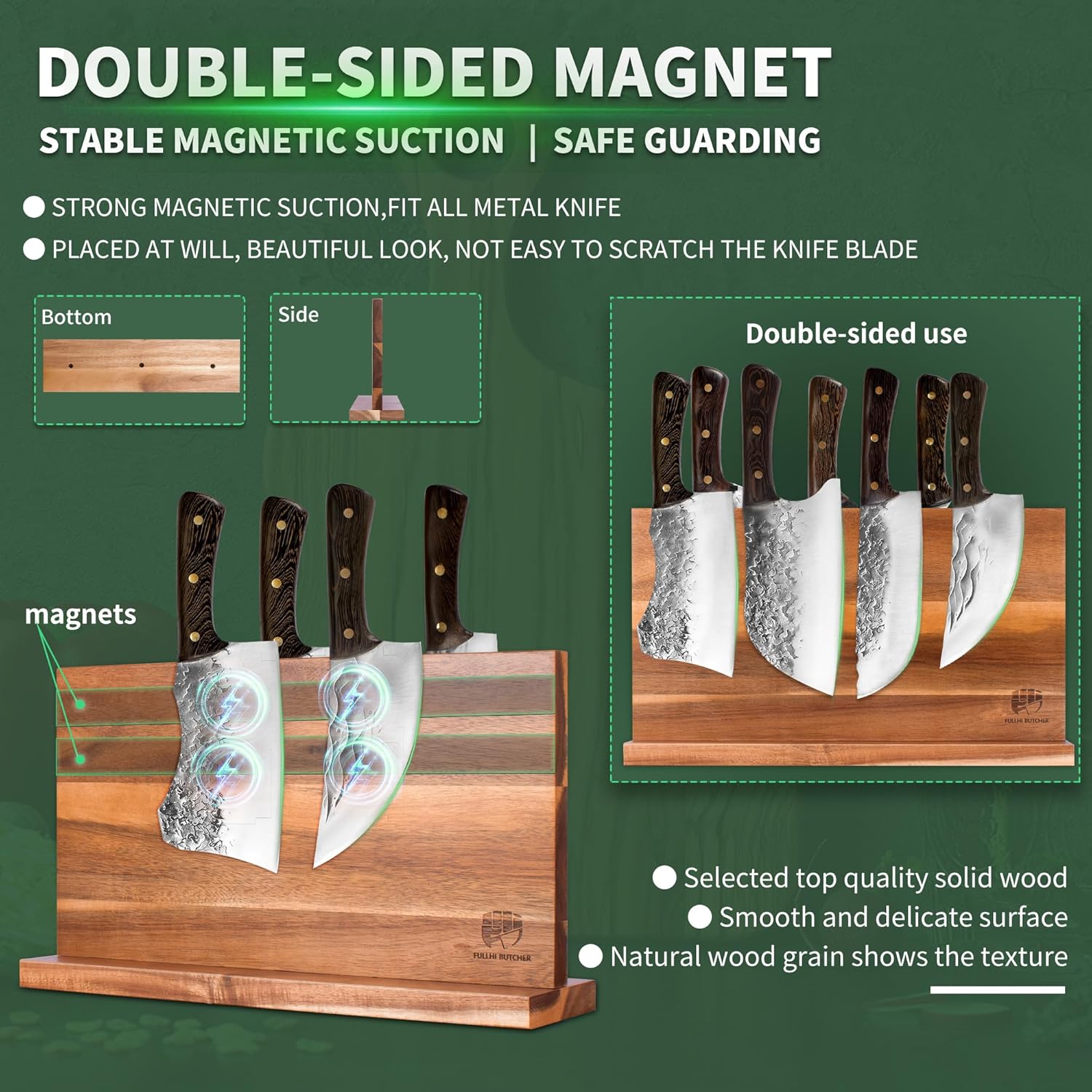 FULLHI 15PCS Chef Butcher Knife Set with Magnetic Holder