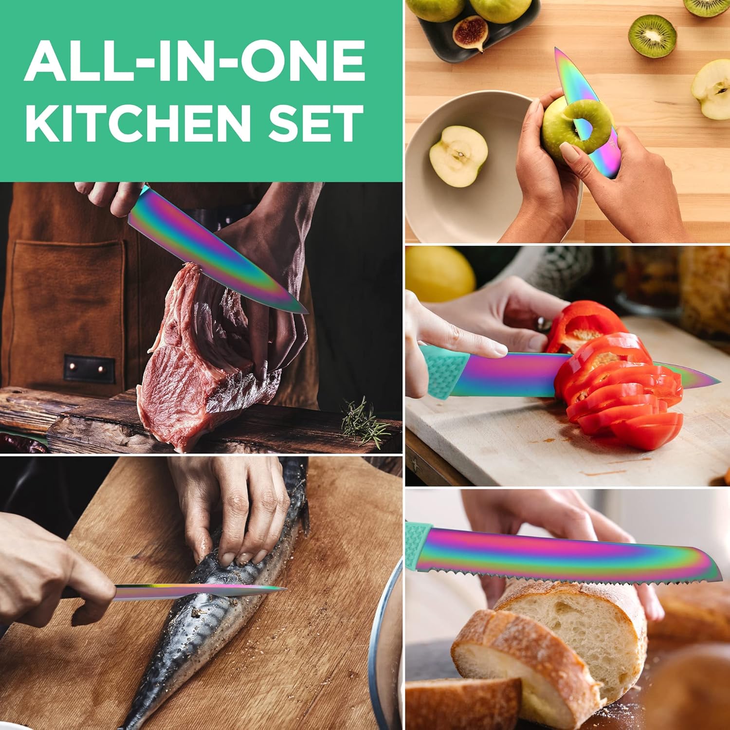 HAUSHOF 5 Piece Rainbow Knife Set with Acrylic Block