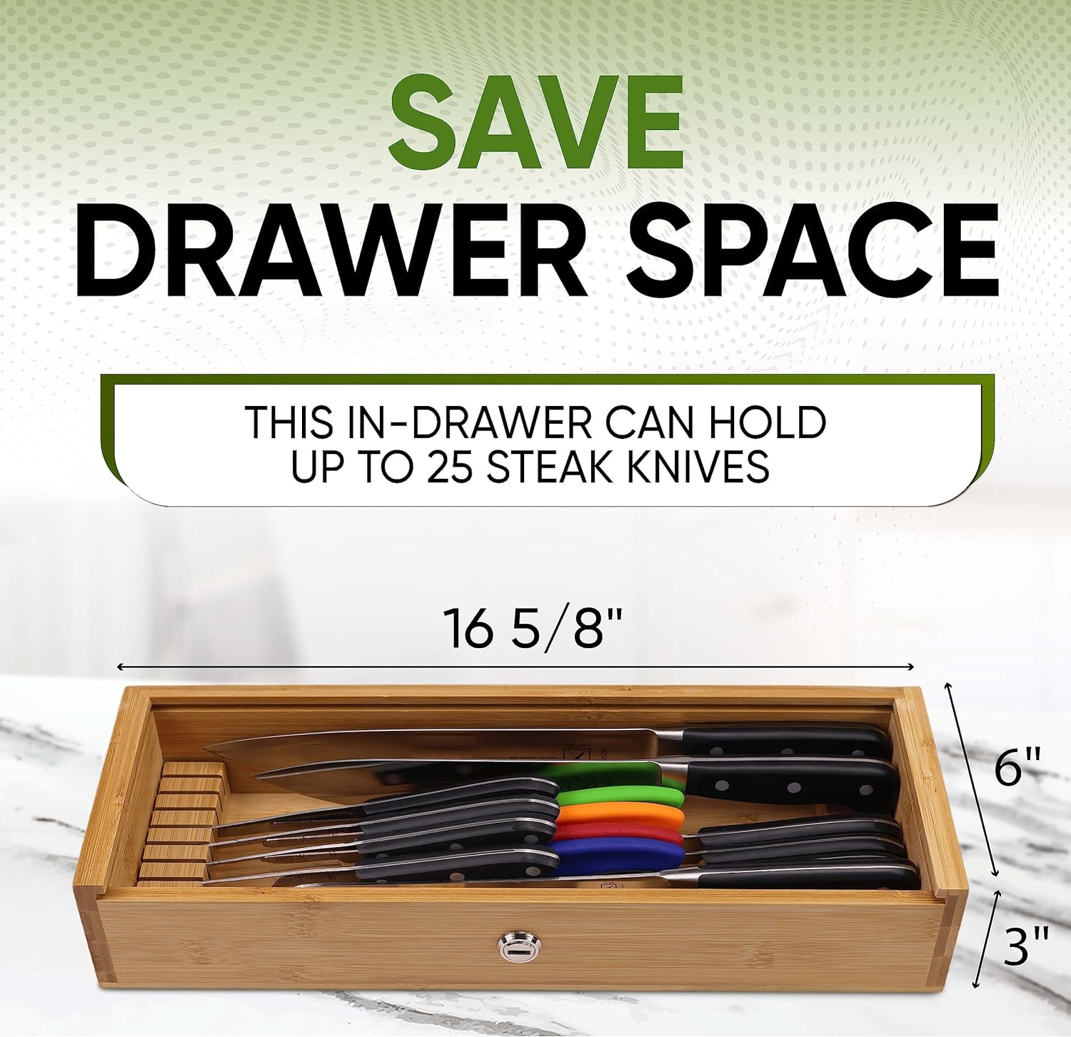 TrueBlueBamboo Kids Safe Bamboo Knife Holder for Drawers 25 Knives Capacity