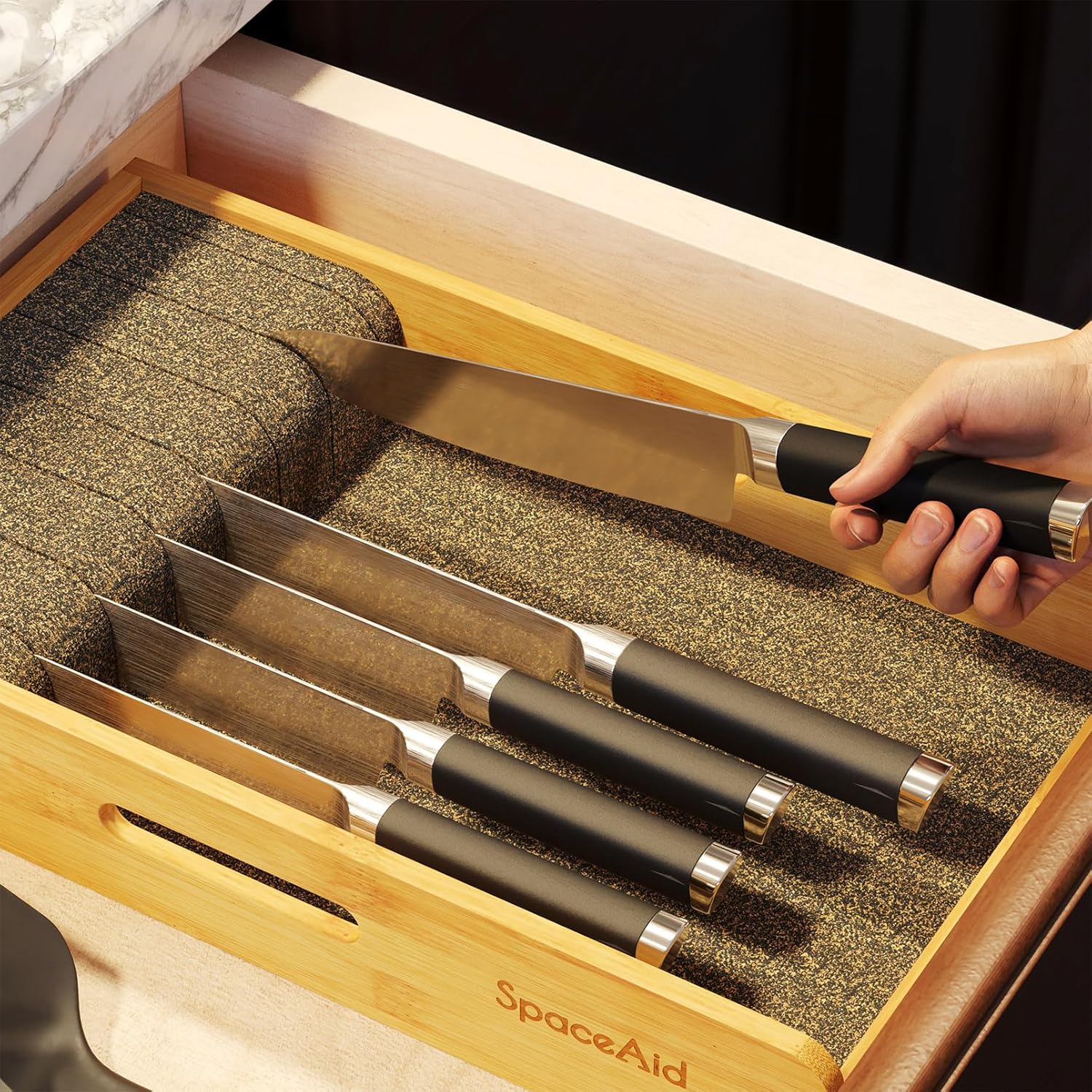 SpaceAid 9-inch Wide Bamboo Knife Holder