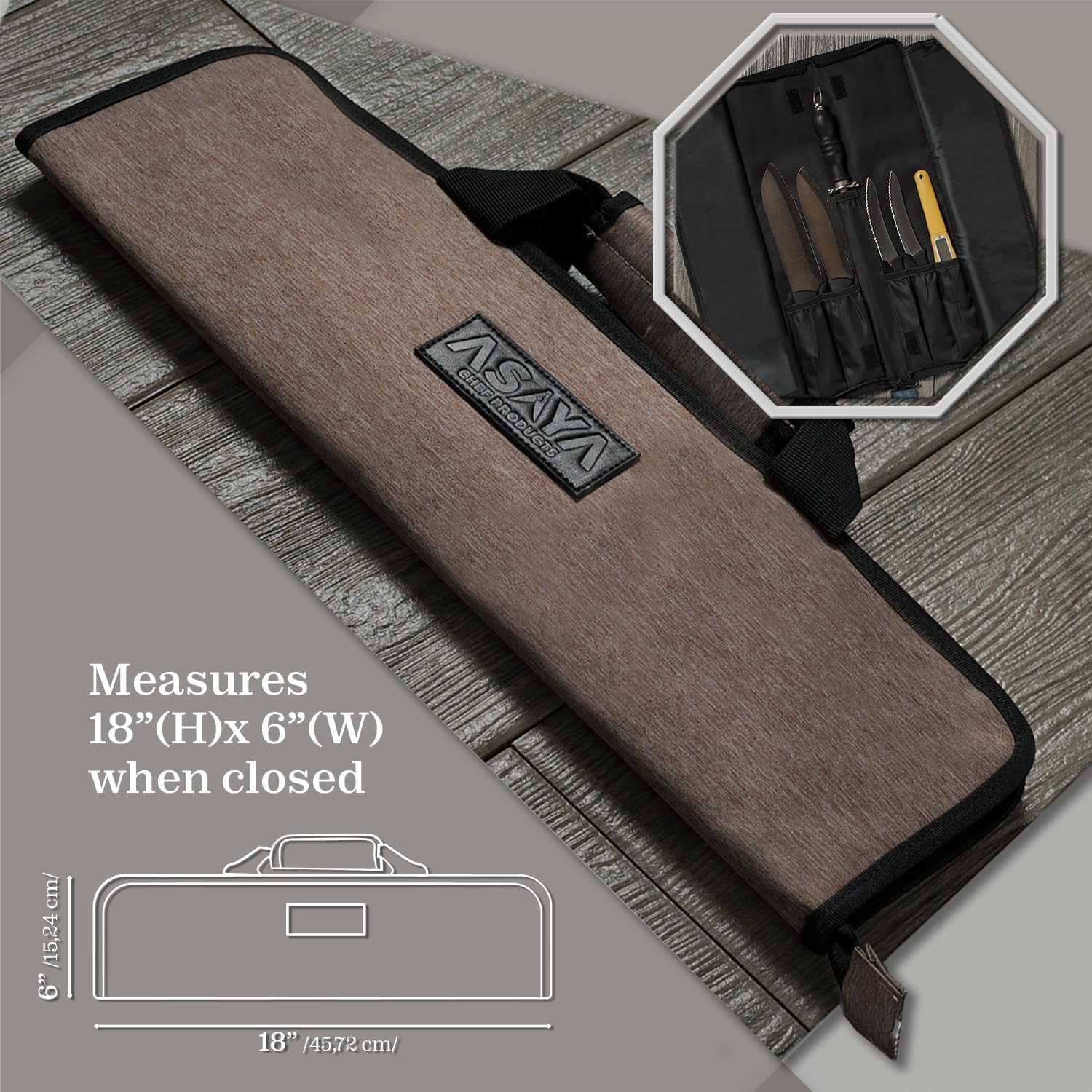 Asaya Chef Knife Roll Bag - 12 Pockets Lightweight Durable Stain Resistant