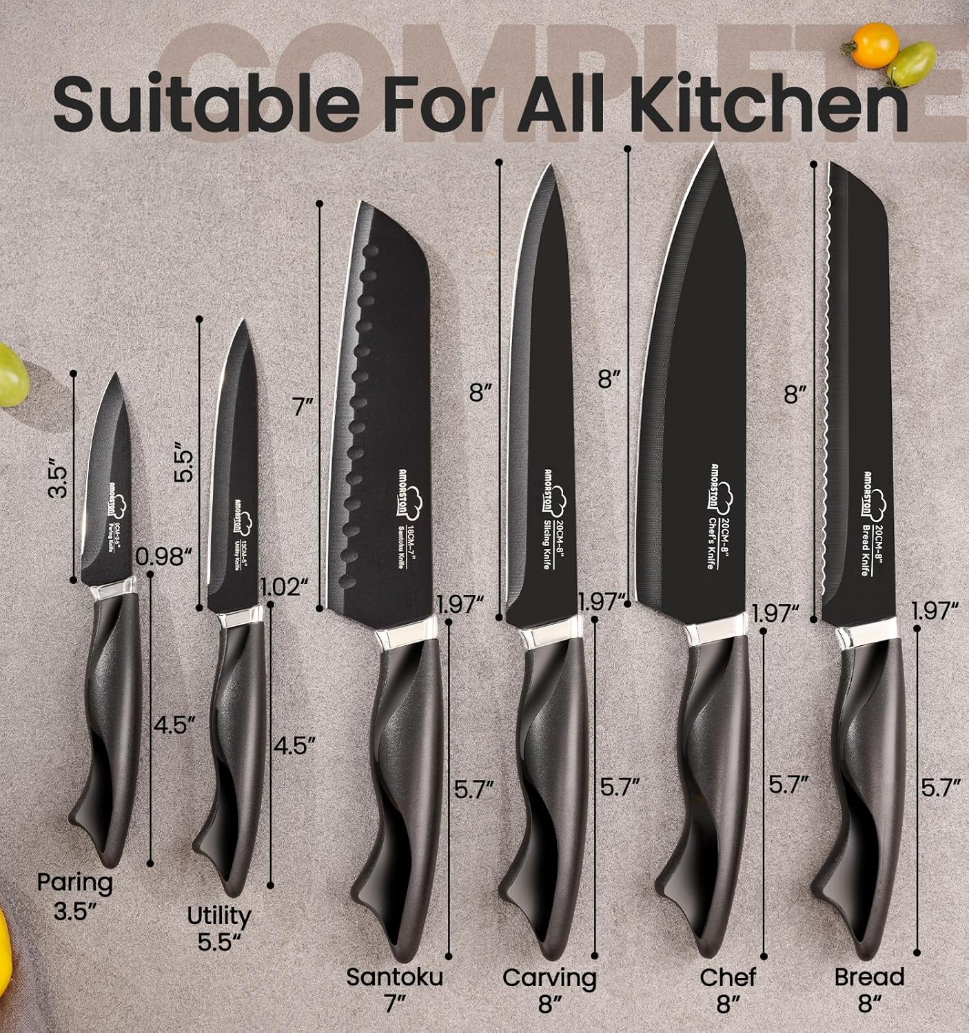 Amorston 15-Piece Knife Set with Built-in Sharpener