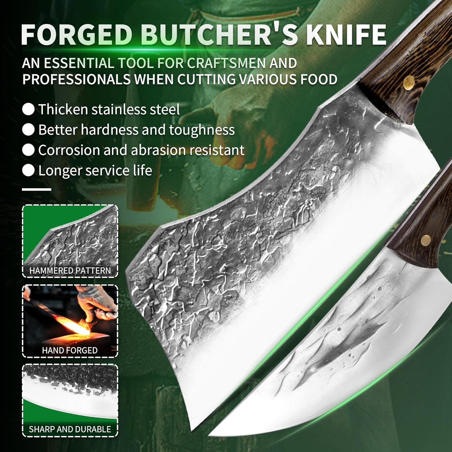 FULLHI 15PCS Chef Butcher Knife Set with Magnetic Holder