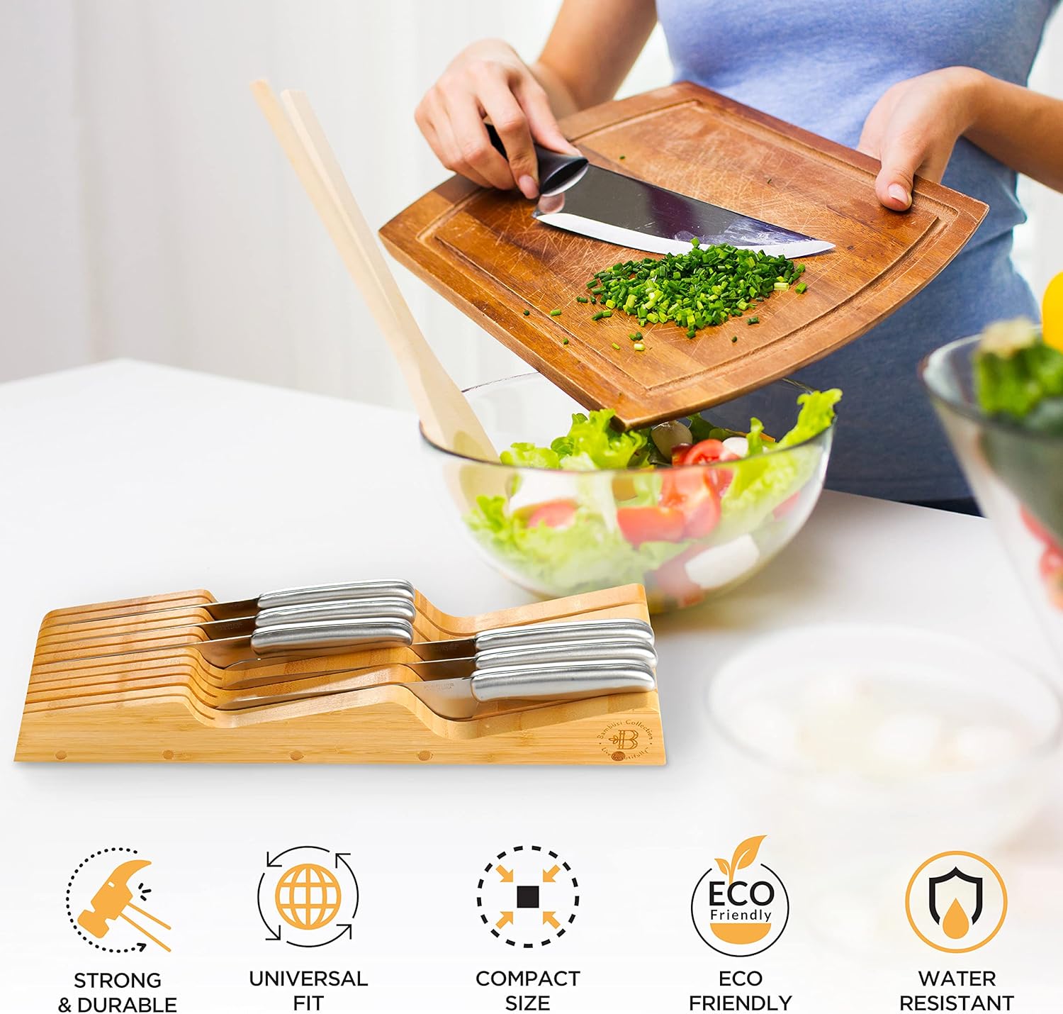 Bambsi In-Drawer Knife Block - Fits 5 Long 6 Short Knives