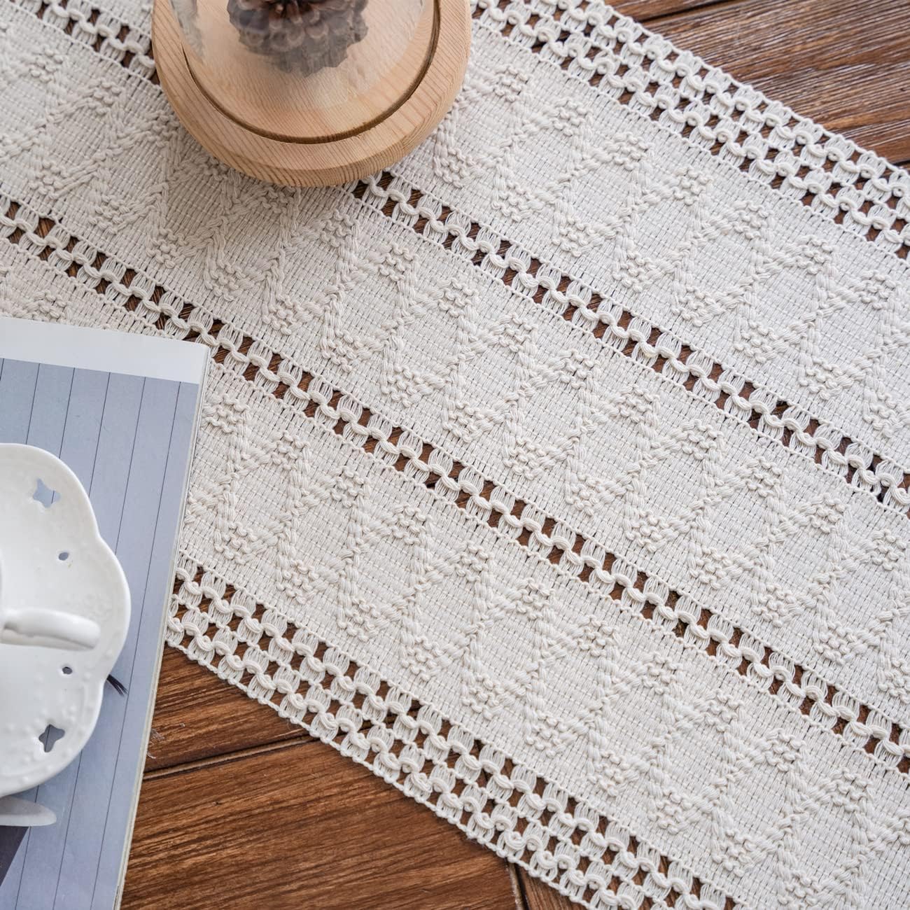 Beige Macrame Table Runner