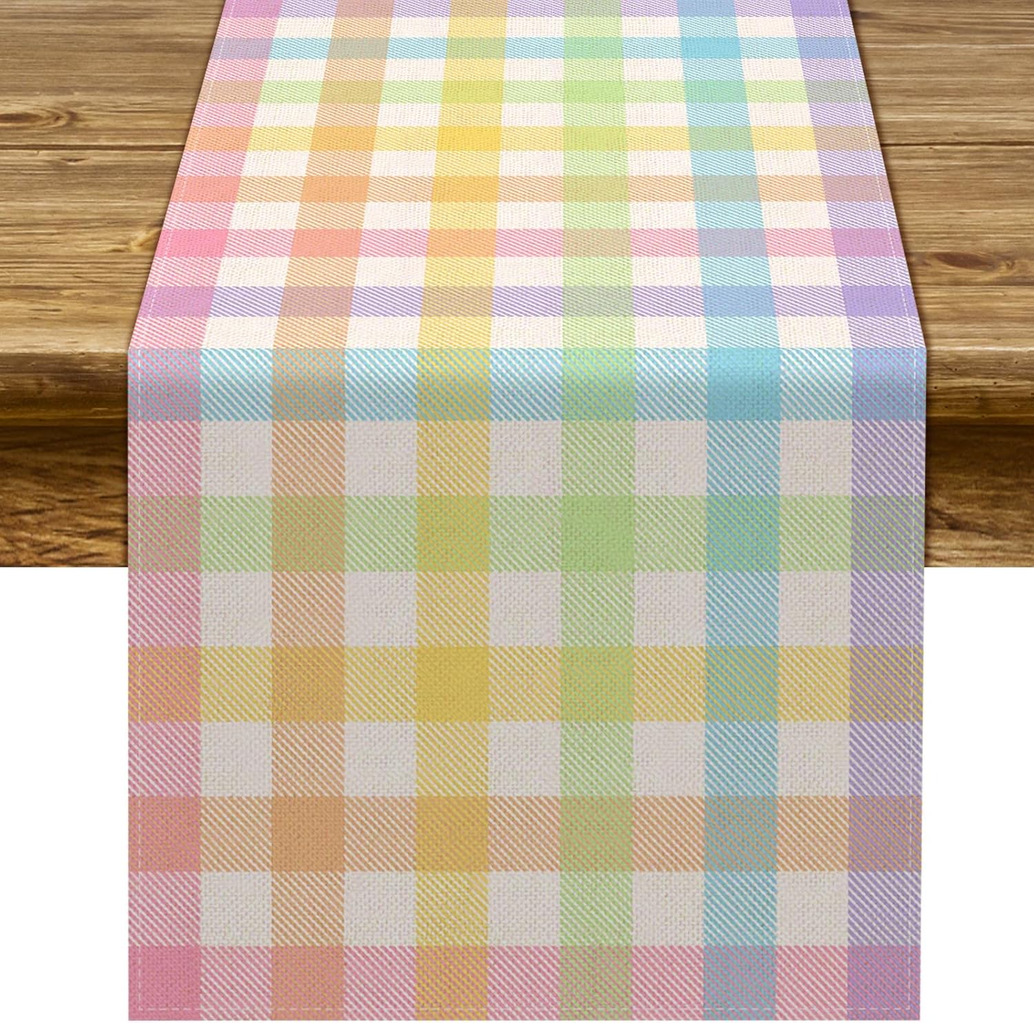 Pudodo Easter Buffalo Plaid Table Runner