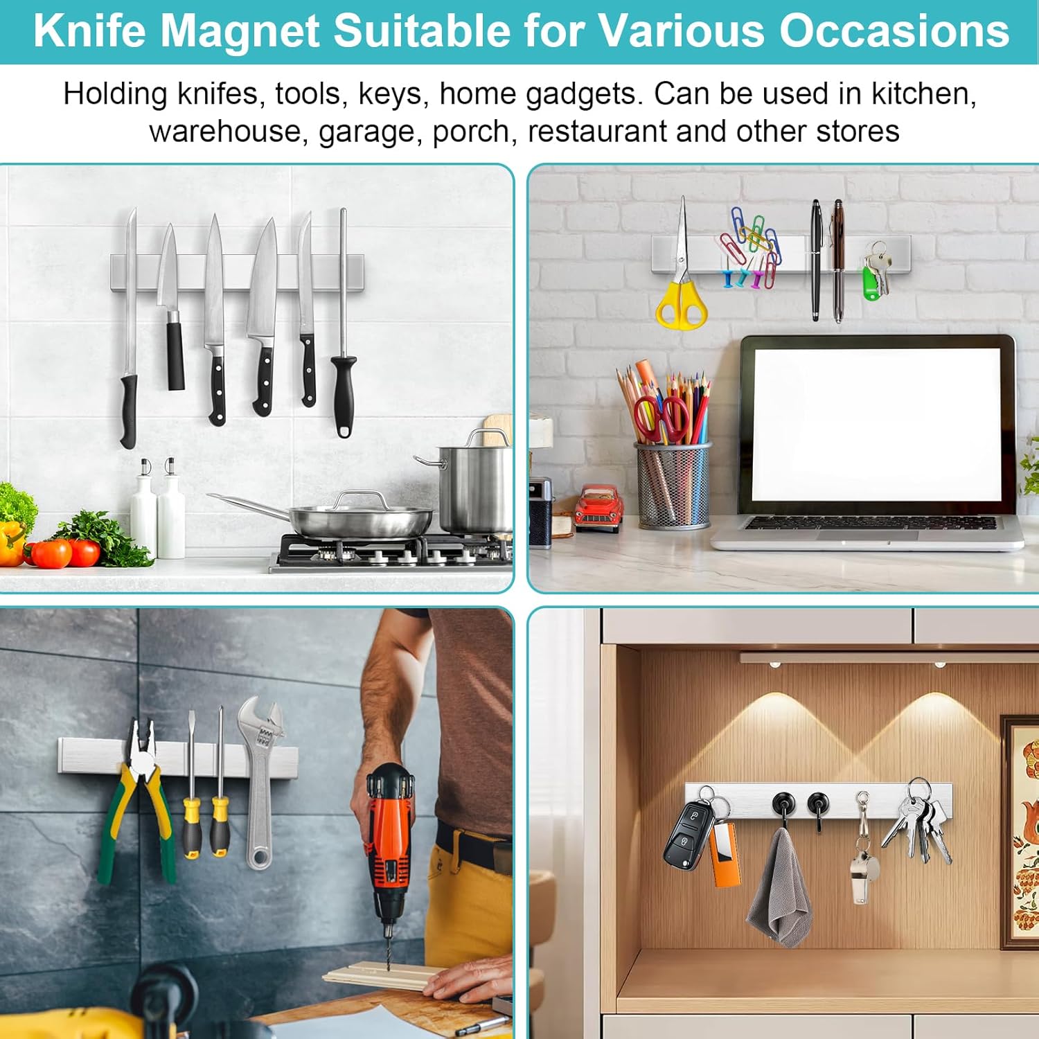 16 Inches Magnetic Knife Strip No Drill Wall Mount