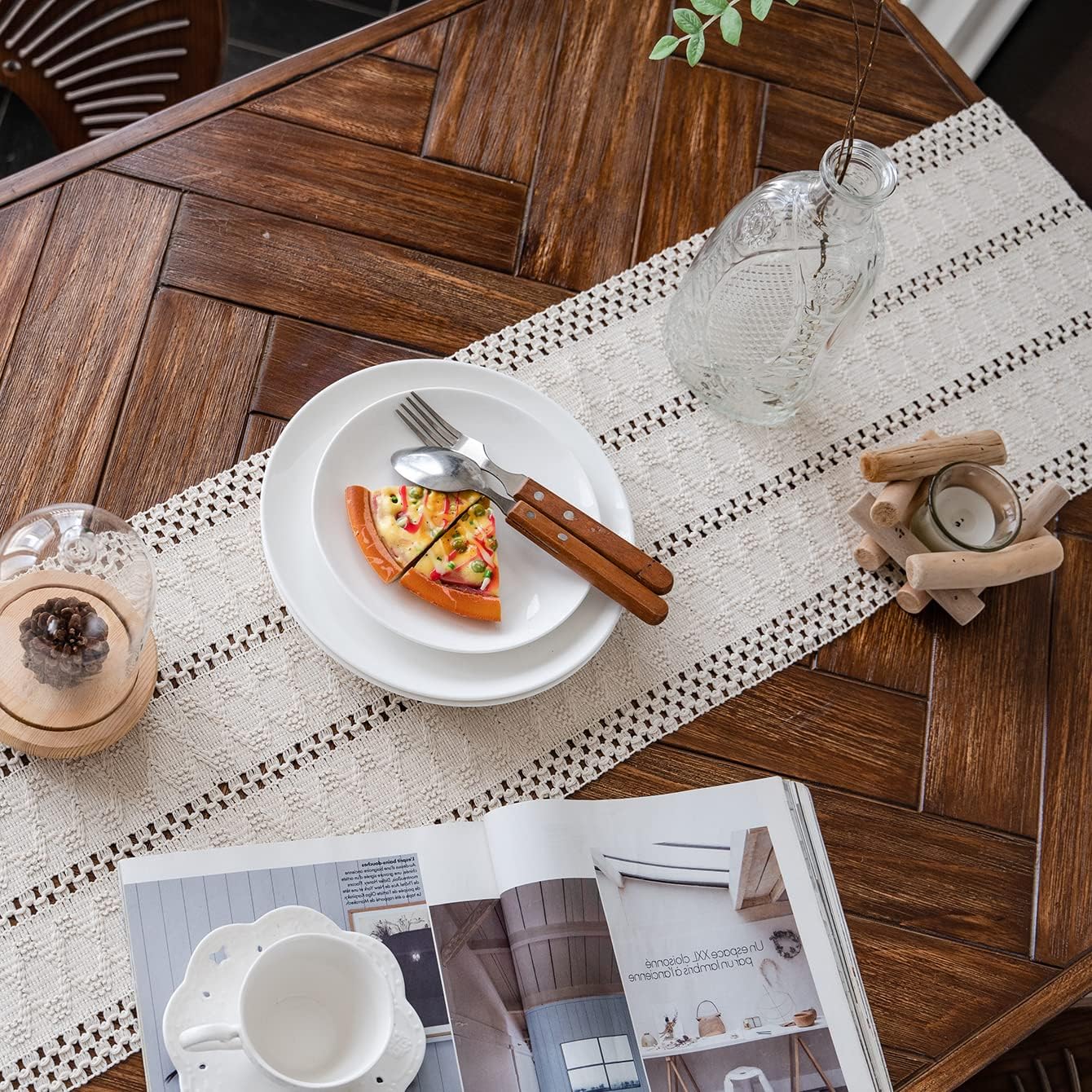 Beige Macrame Table Runner