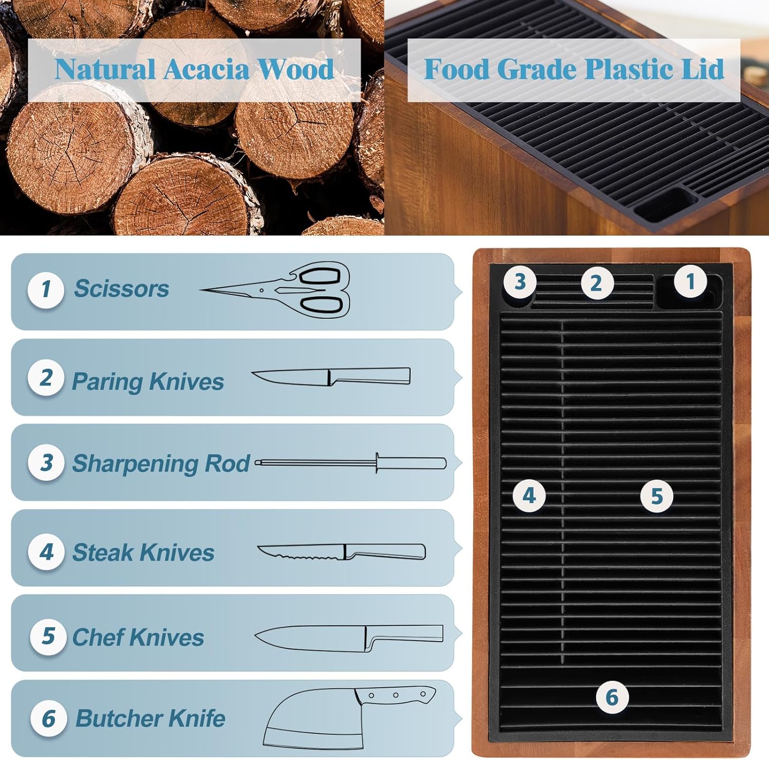 Space-Saving Acacia Wooden Knife Holder