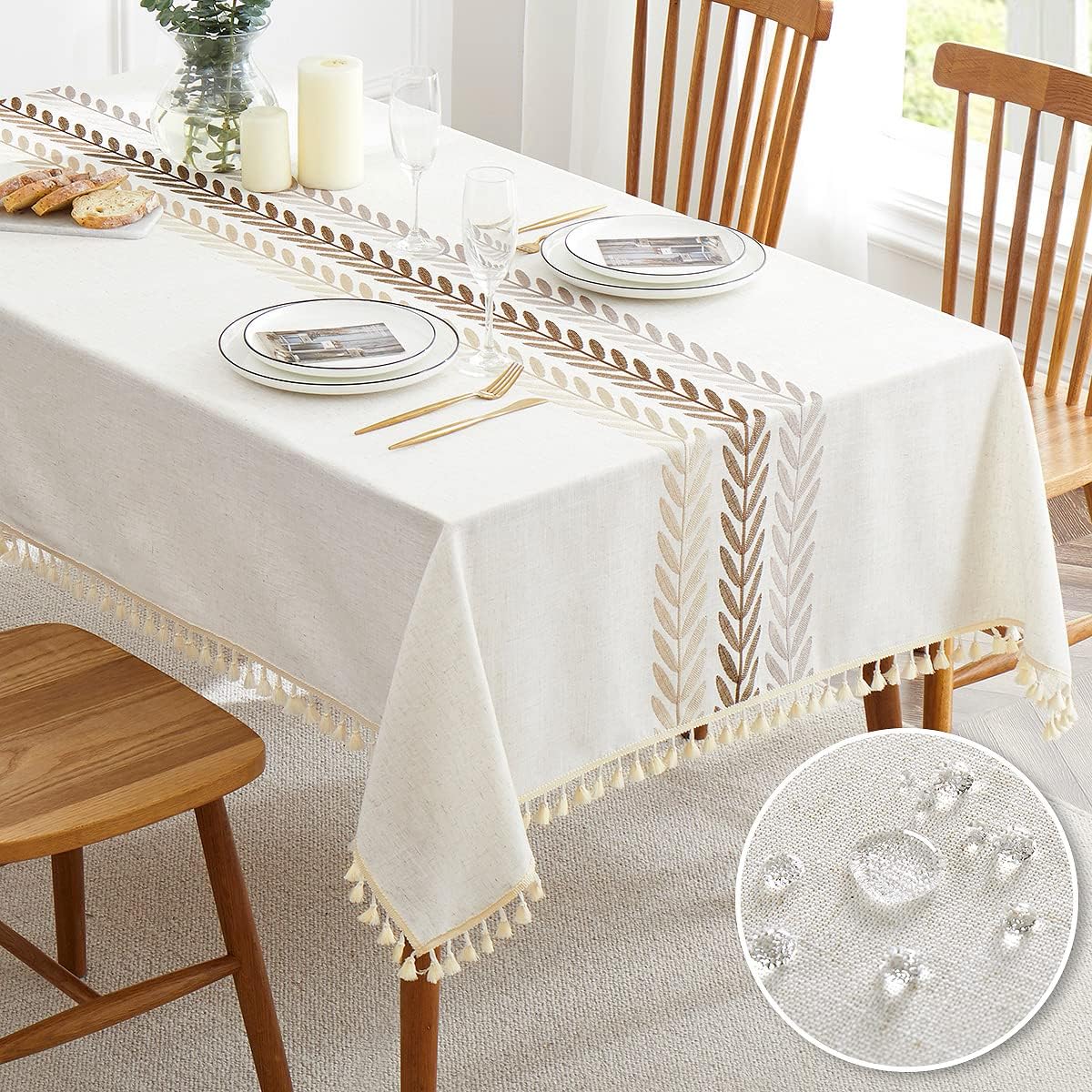 QIANQUHUI Embroidered Tablecloth for Dining Water resistant 55x70 inches