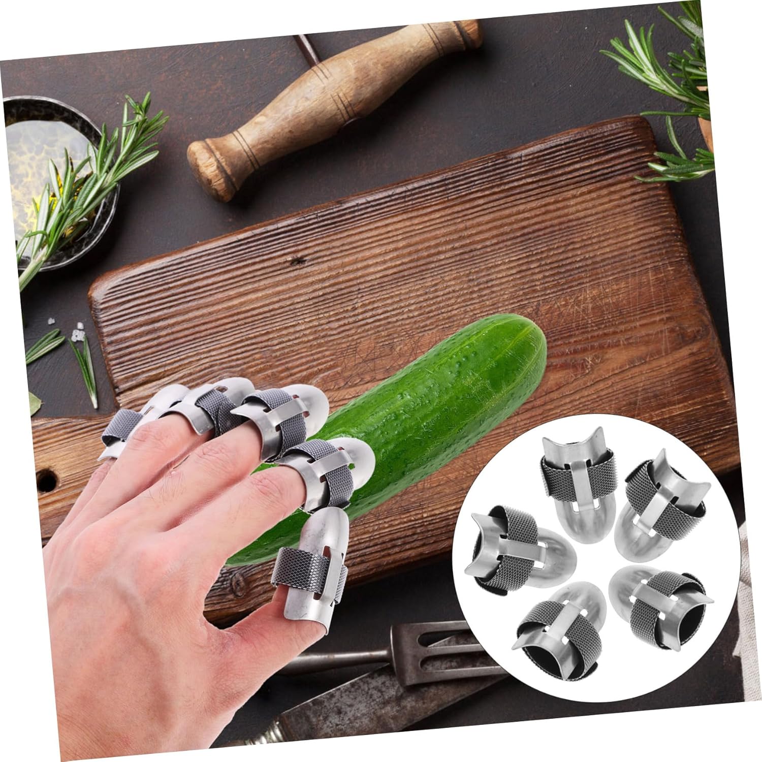 Stainless Steel Finger Protectors for Cooking and Chopping 5-Pack