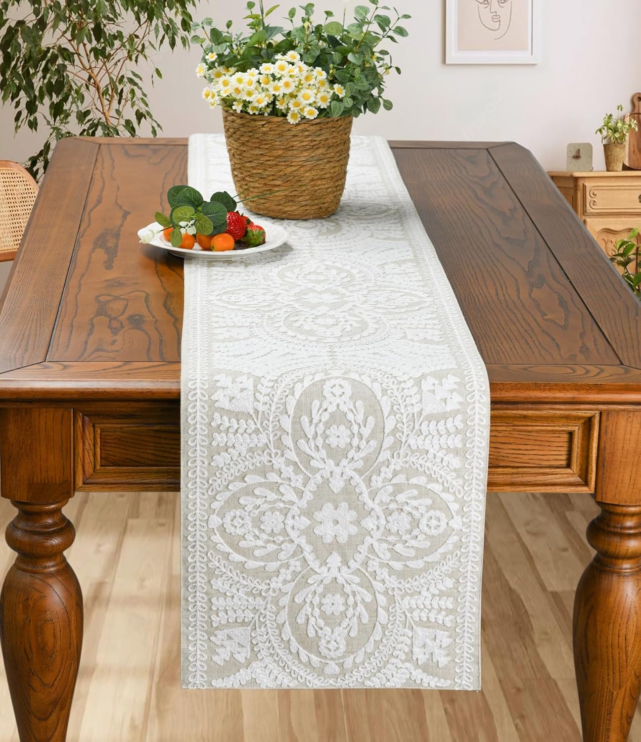 KEVA Boho Table Runner Rustic Farmhouse Linen for Dining Tables