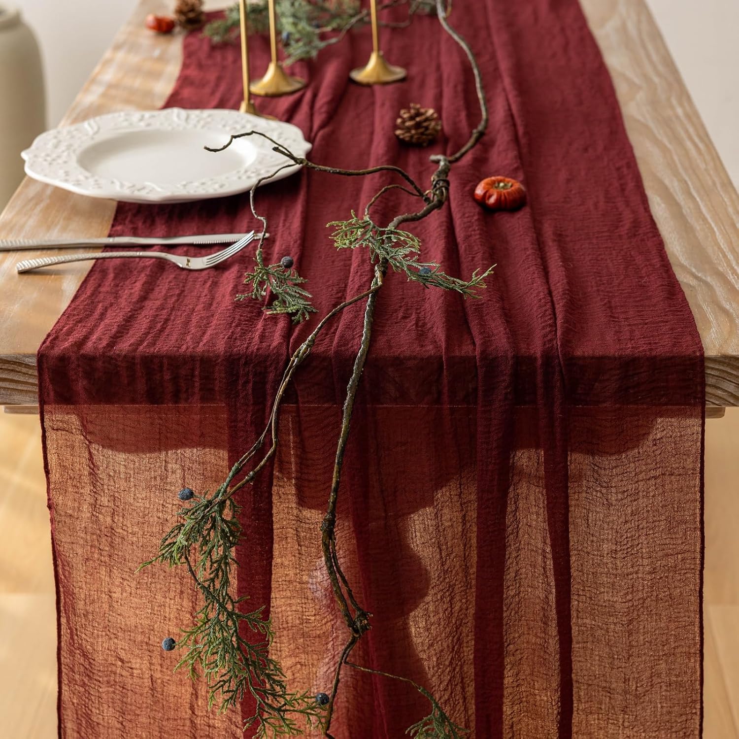 Stunning 120-inch Red Cheesecloth Runner - Keketoarrange for Parties Frequently