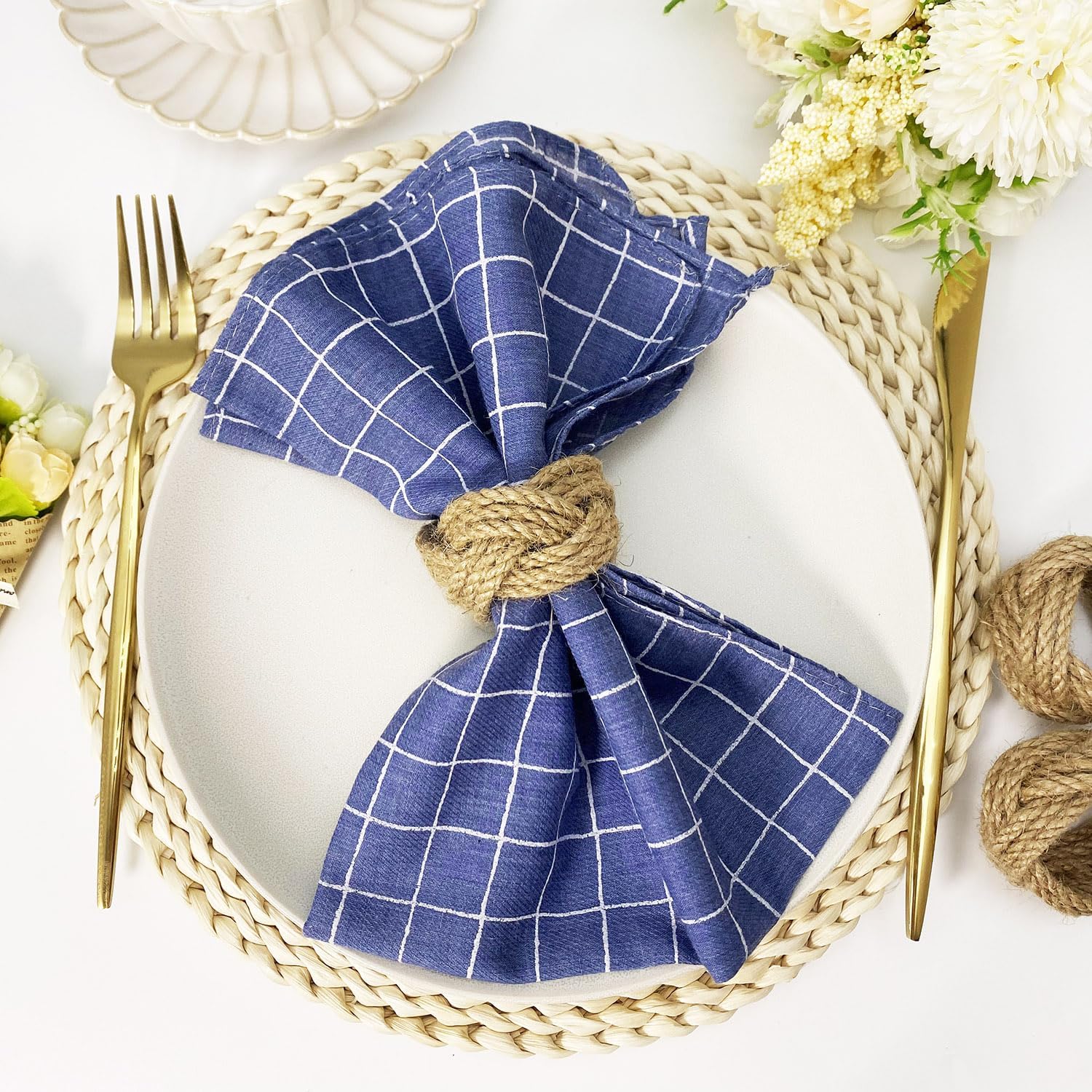 WINGFISH Farmhouse Napkin Rings Set of 12 Narrow Rectangular Napkins Bulk natura