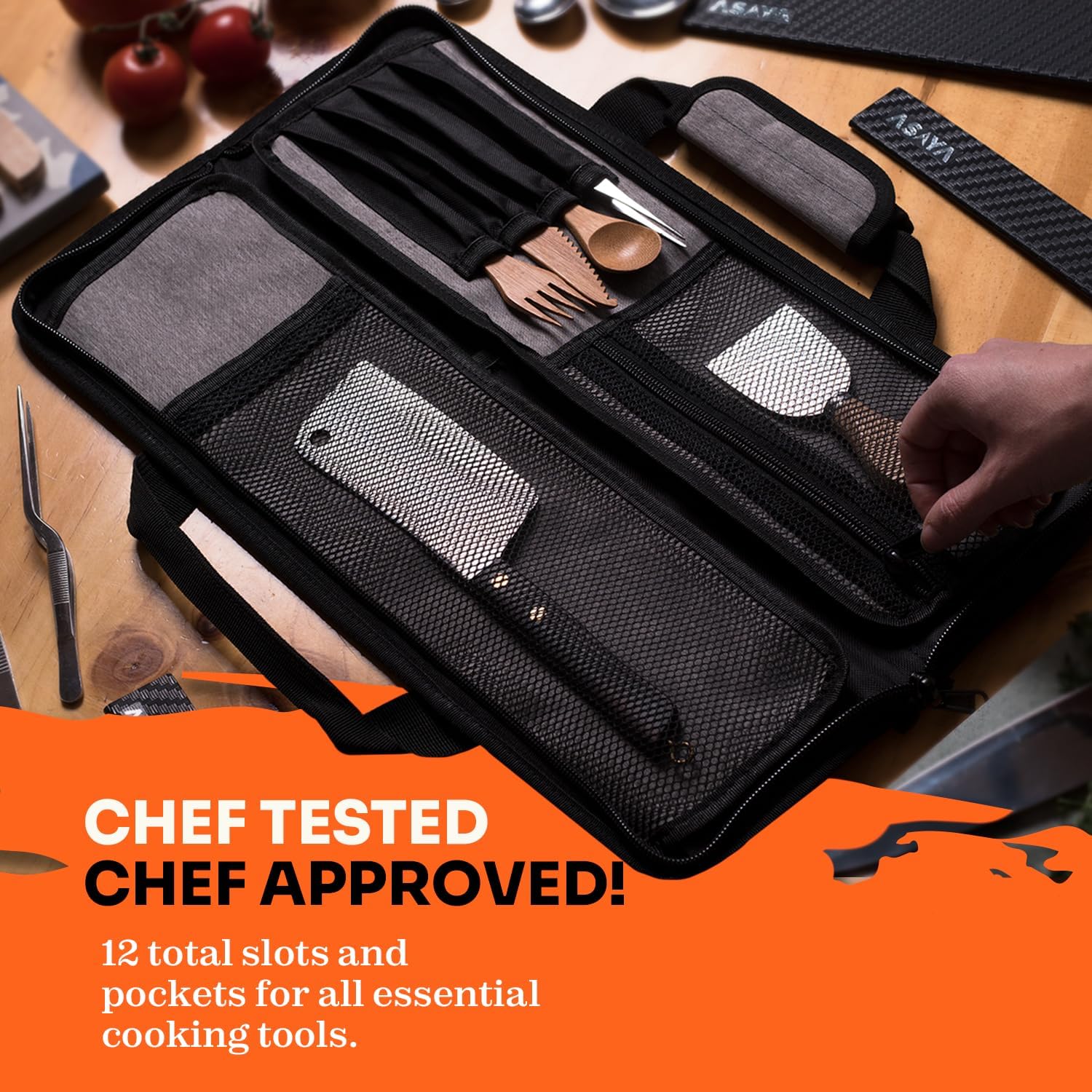Asaya Chef Knife Roll Bag - 12 Pockets - Perfect for the Traveling Chef