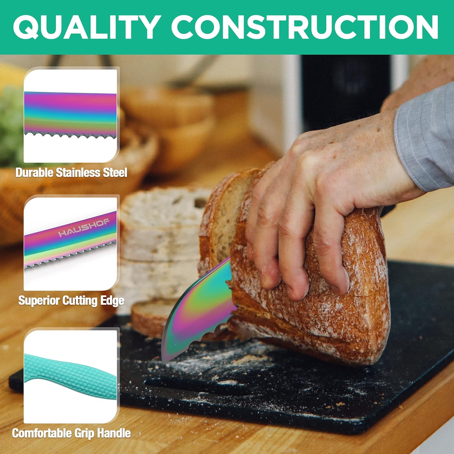 HAUSHOF 5 Piece Rainbow Knife Set with Acrylic Block