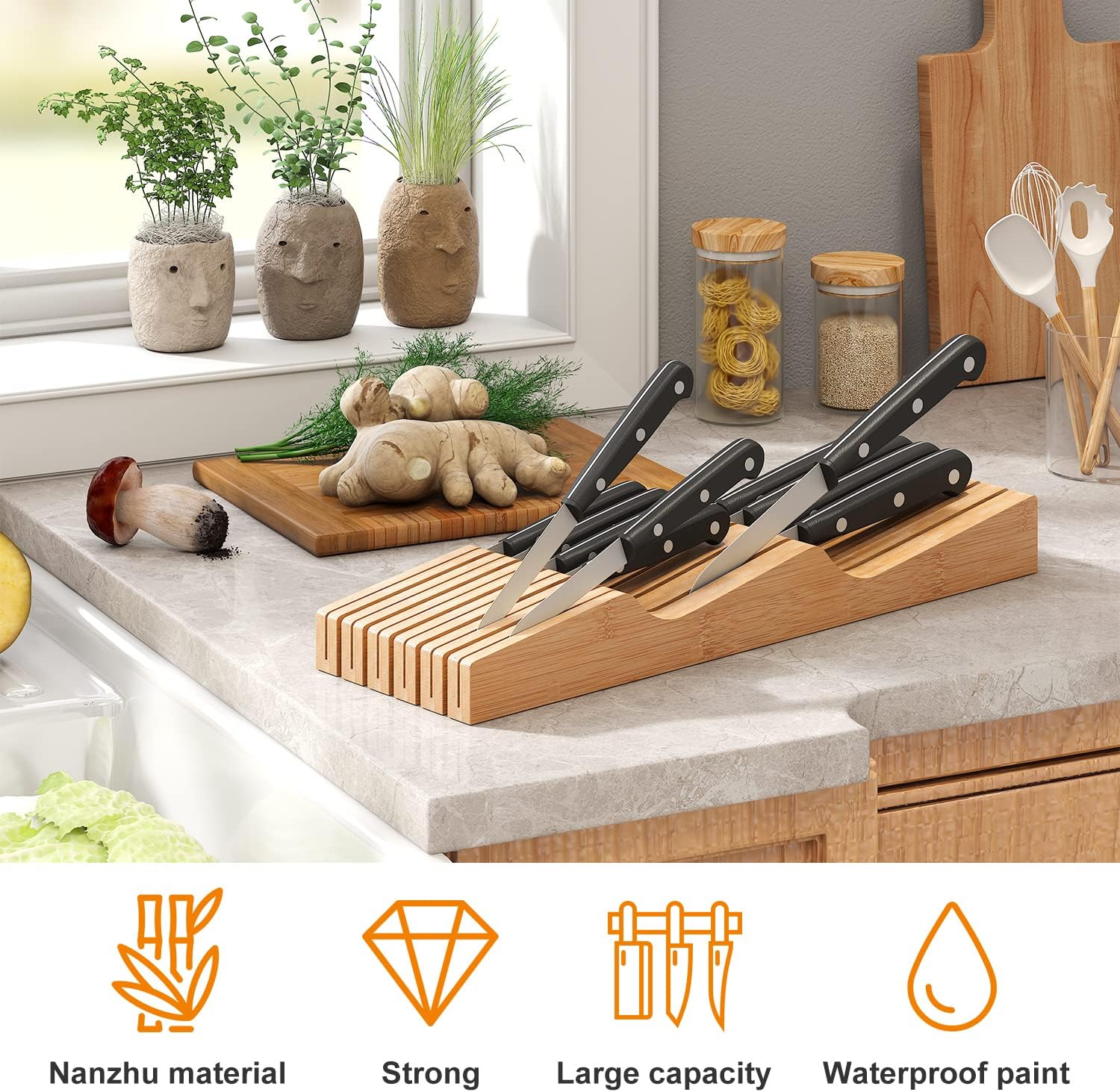 Space-Saving Bamboo Knife Block Organizer