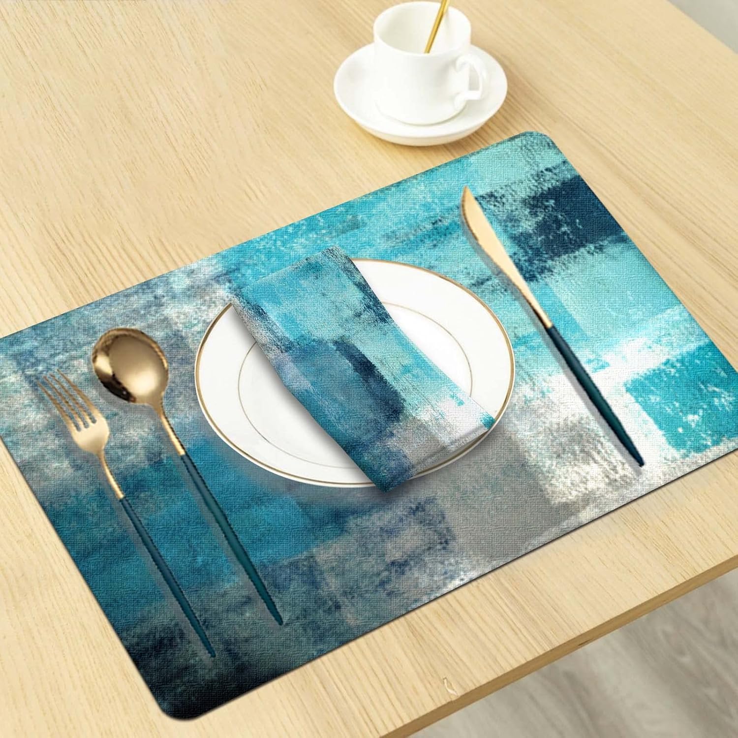MCALK Modern Turquoise Placemat Cloth Napkin Set