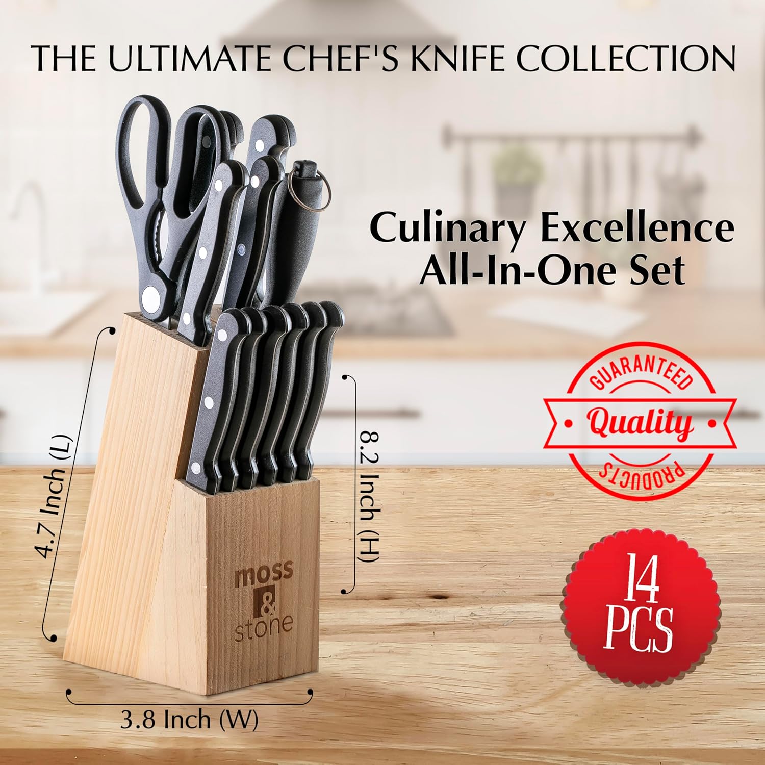 Moss Stone 14-Piece Kitchen Knife Block Set