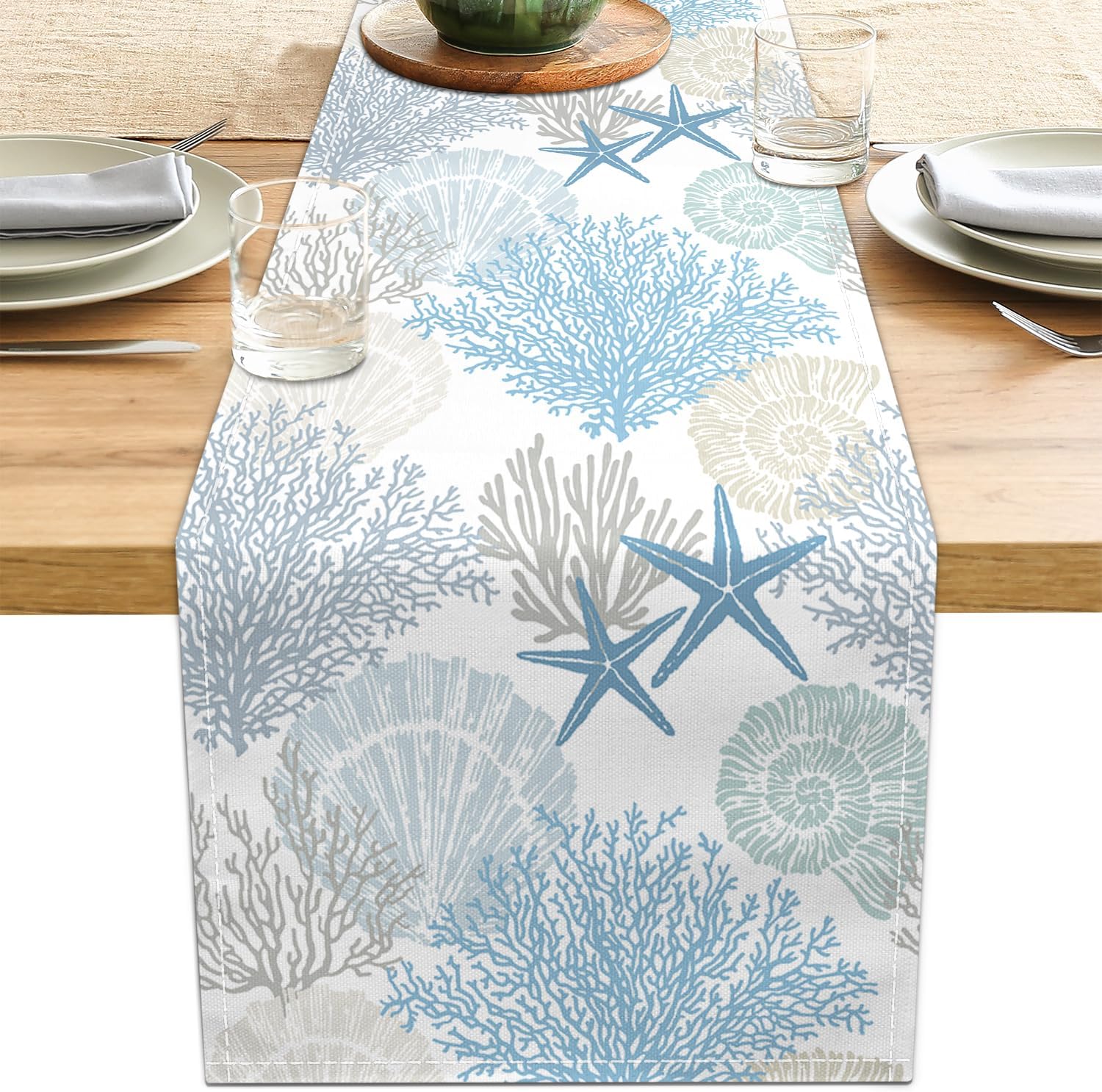 A Glimpse of the Sea - Linen Coastal Table Runner